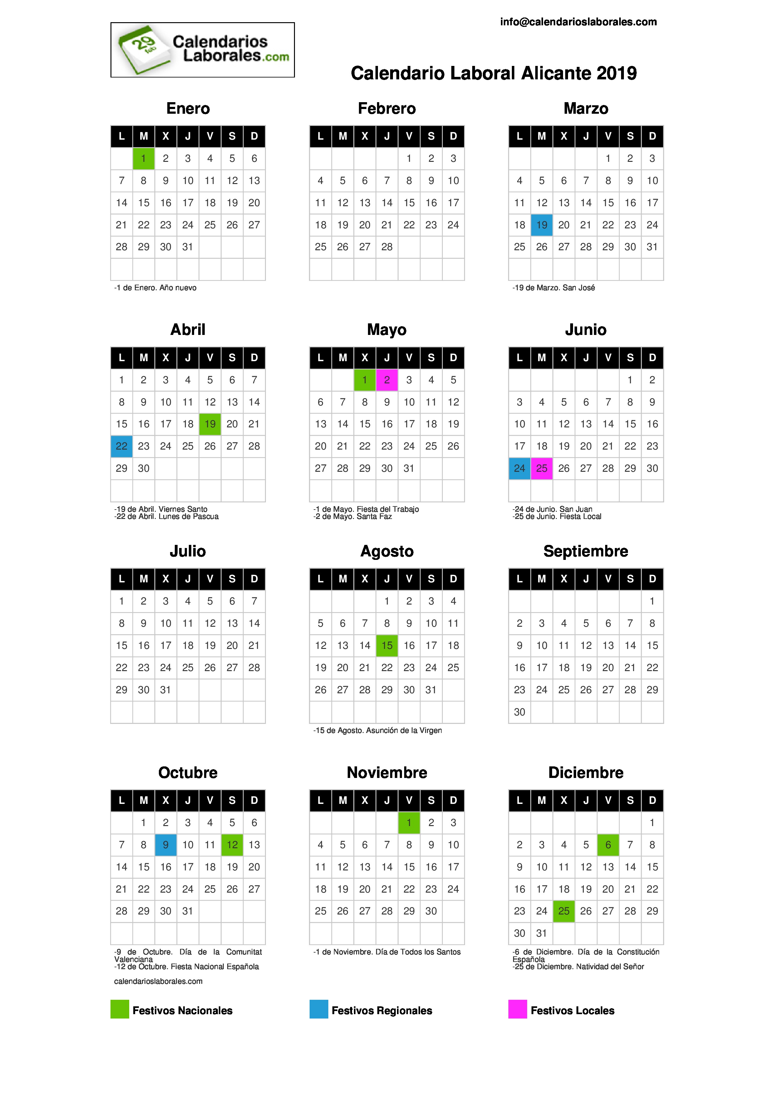 Calendario Laboral Alicante 20192480 x 3508