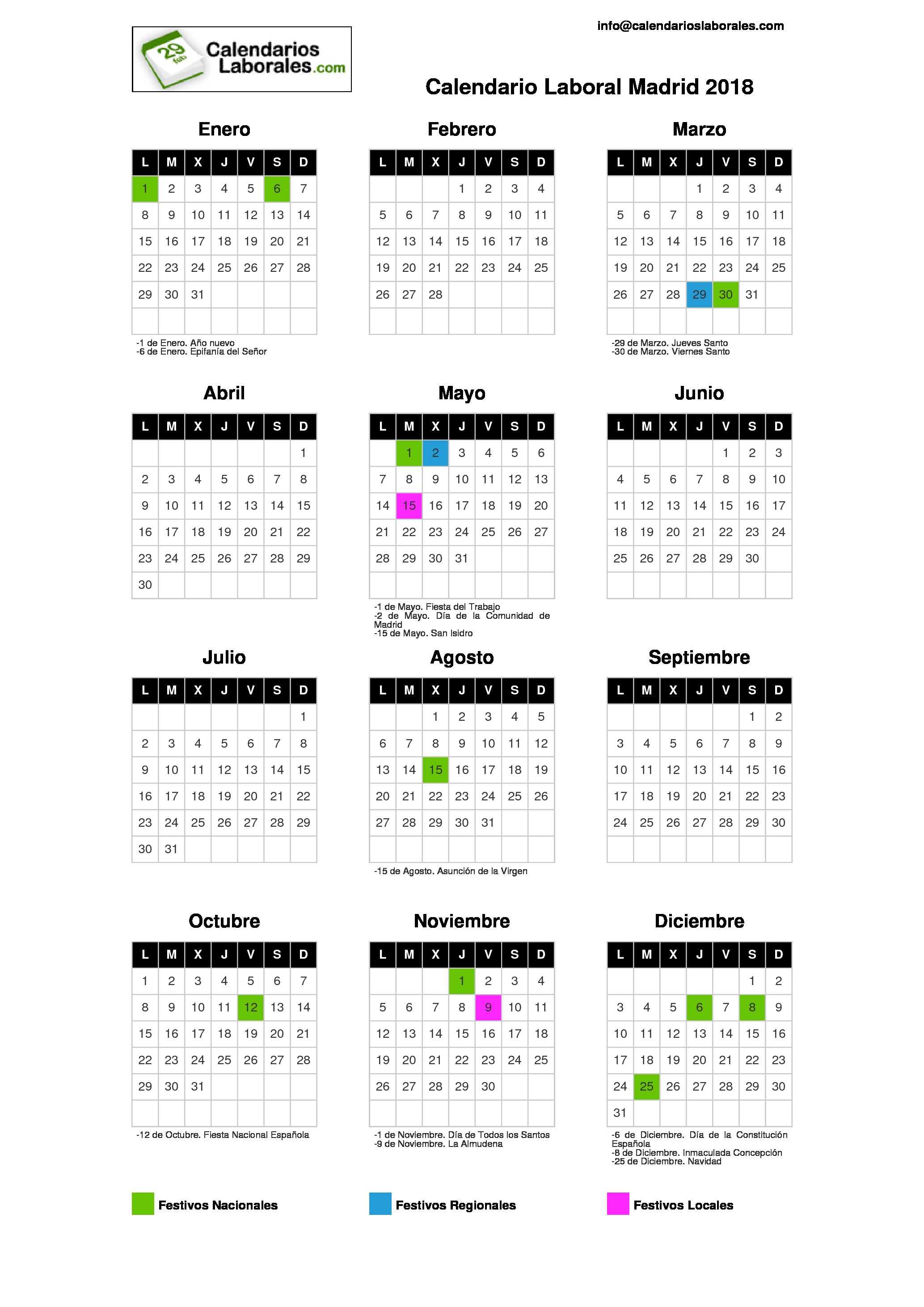 Calendario Laboral Madrid 2018