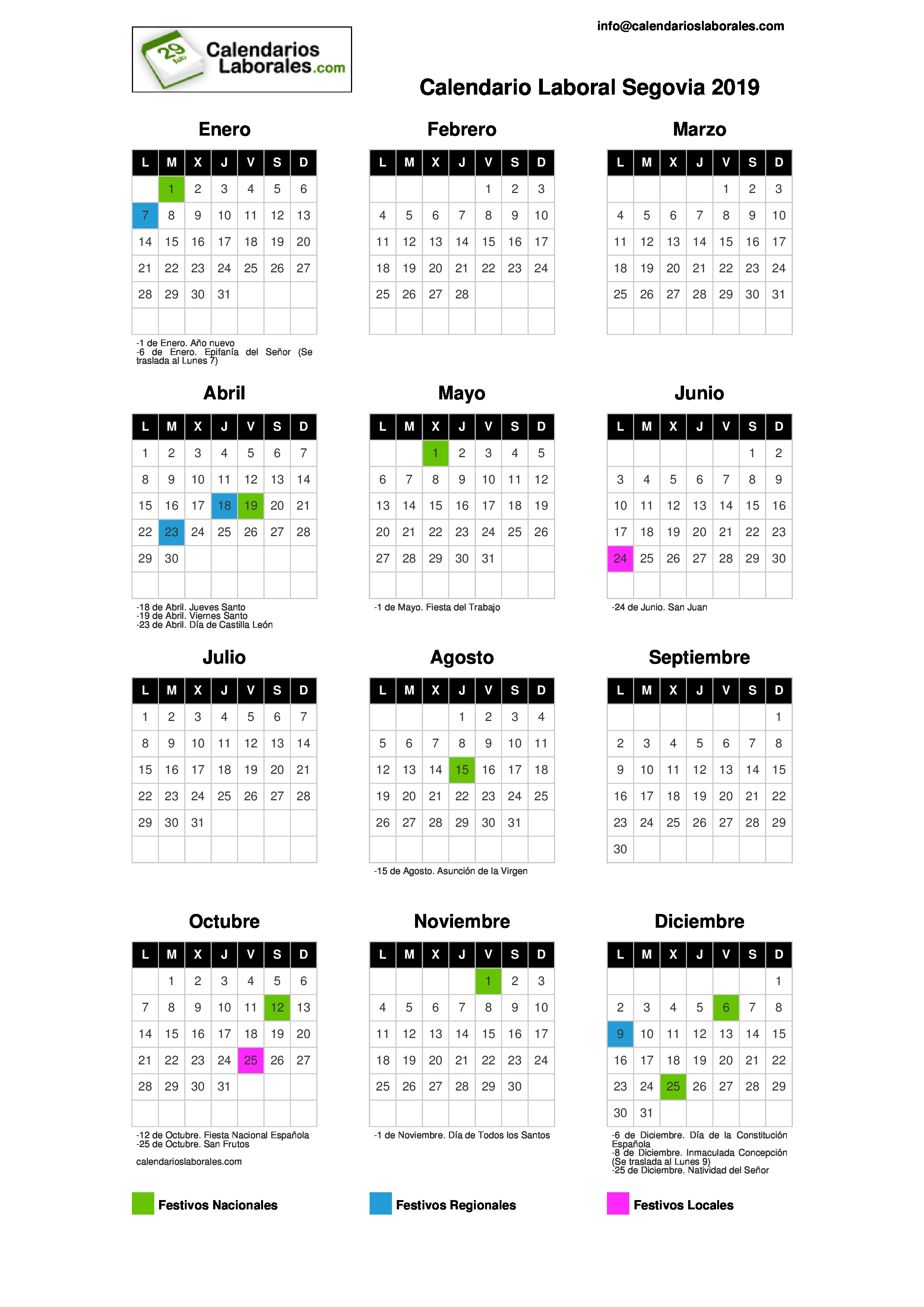 Calendario Laboral Segovia 2019