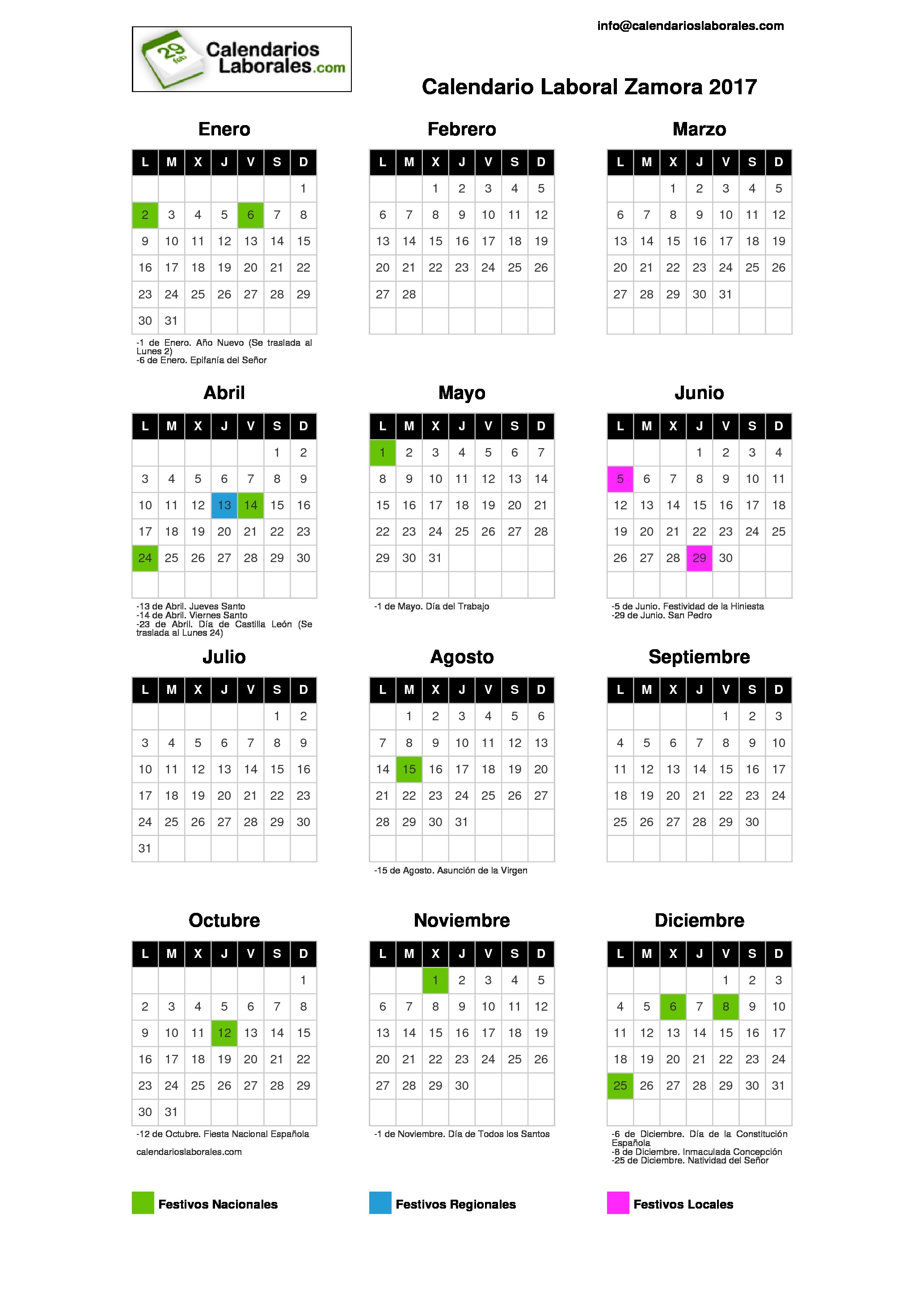 Calendario Laboral Zamora 2017