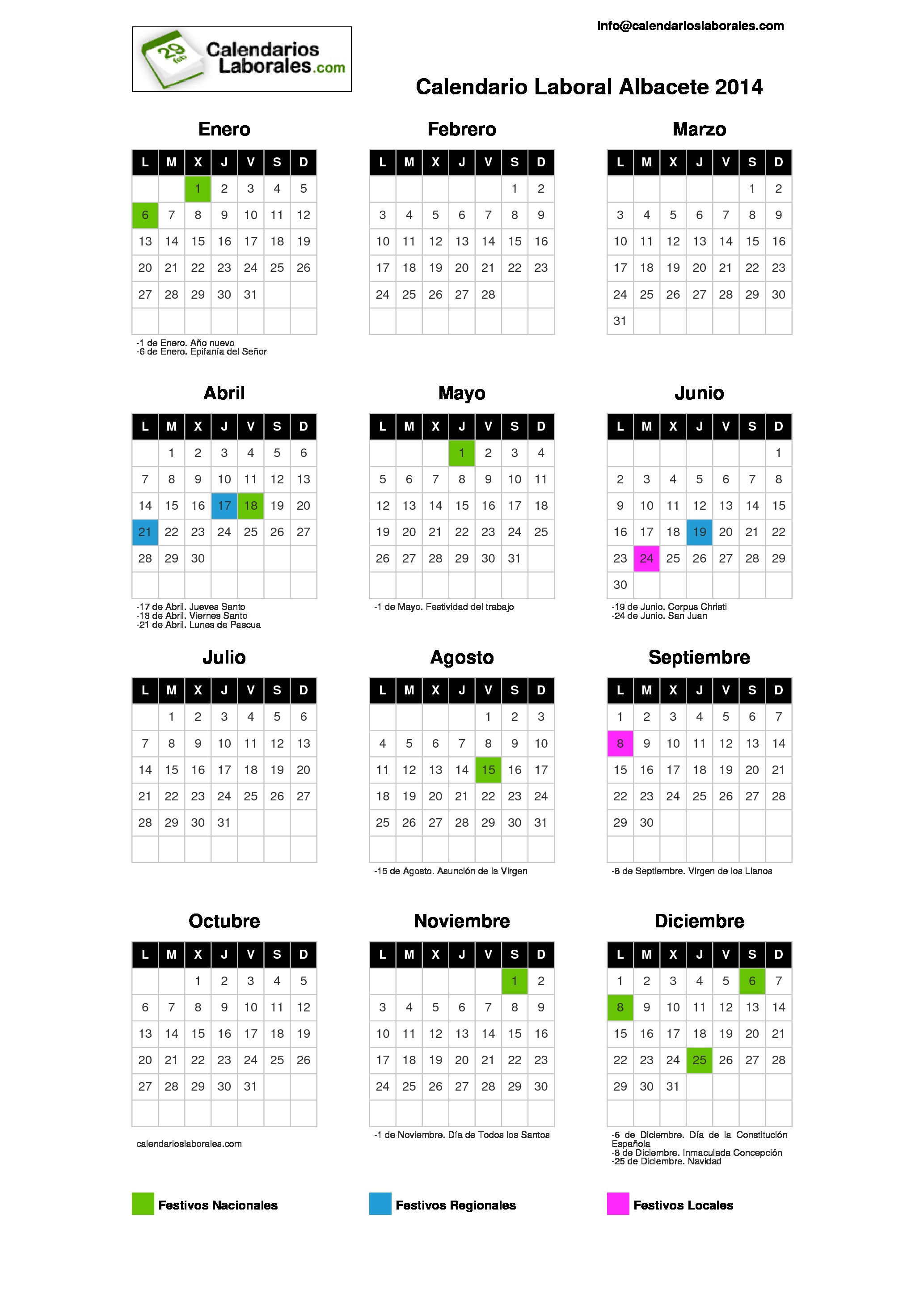 Calendario Laboral Albacete 2014 calendario 21014 para imprimir
