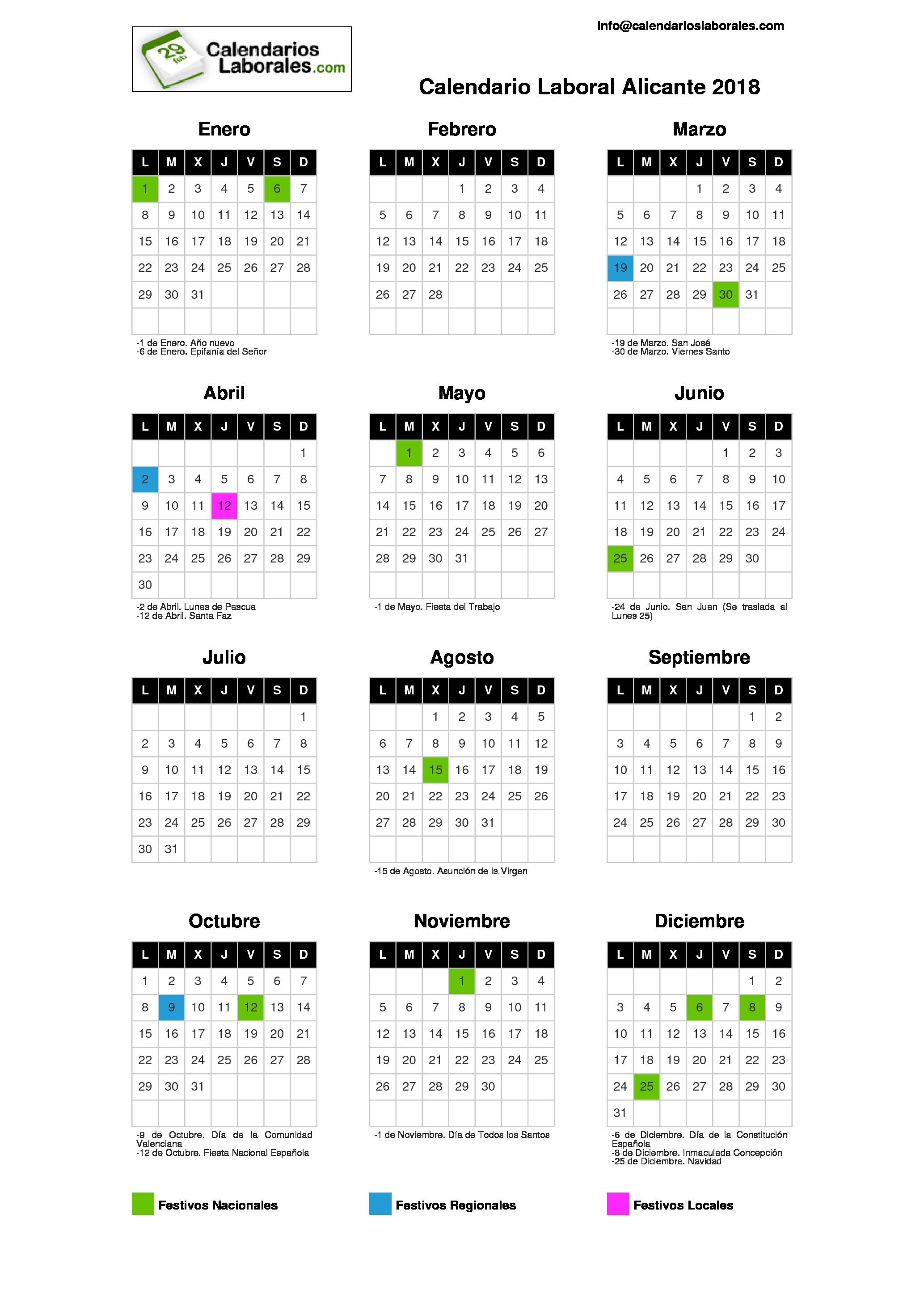 Calendario Laboral Alicante 2018 calendario laboral alicante 2018