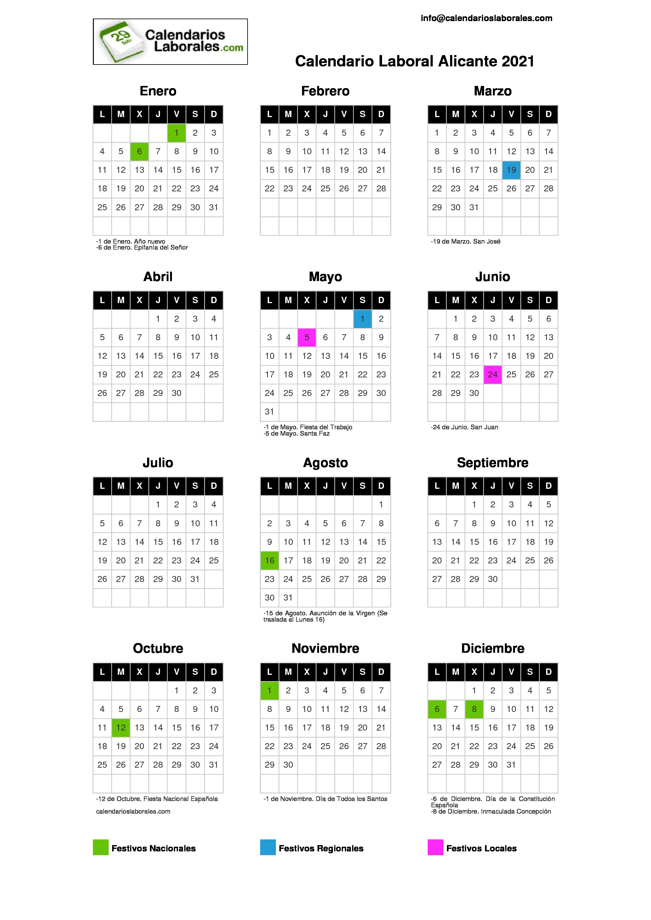 Calendario Laboral Alicante 2021 calendario laboral san juan de alicante 2021
