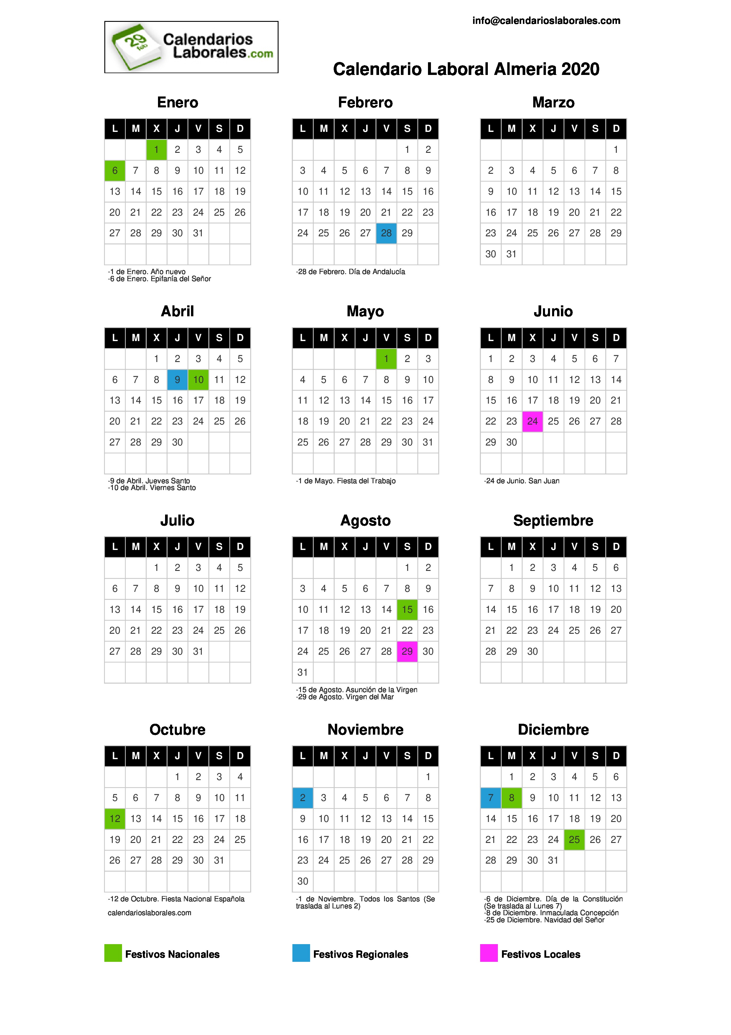 Calendario Laboral Almeria 2020 calendario laboral roquetas de mar