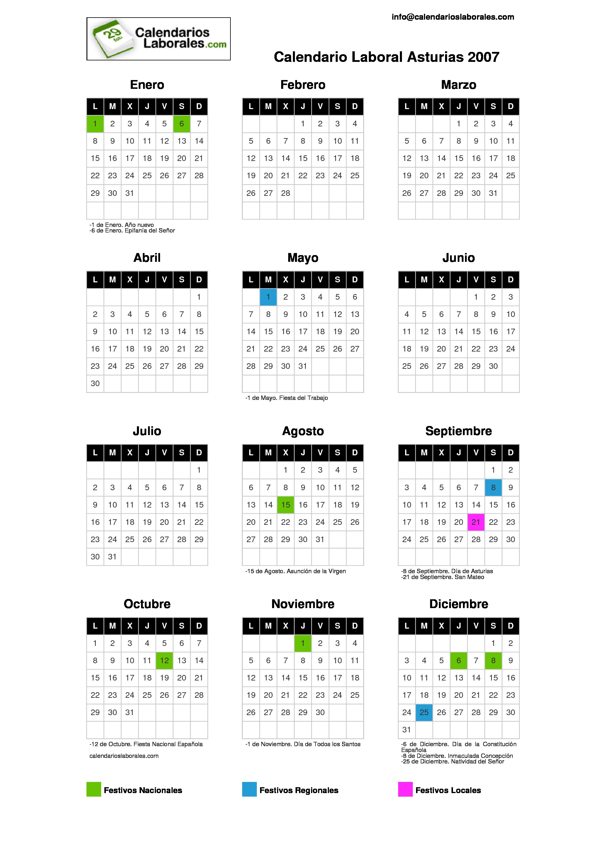 Calendario Laboral Asturias 2007 calendario laboral construccion asturias 2007