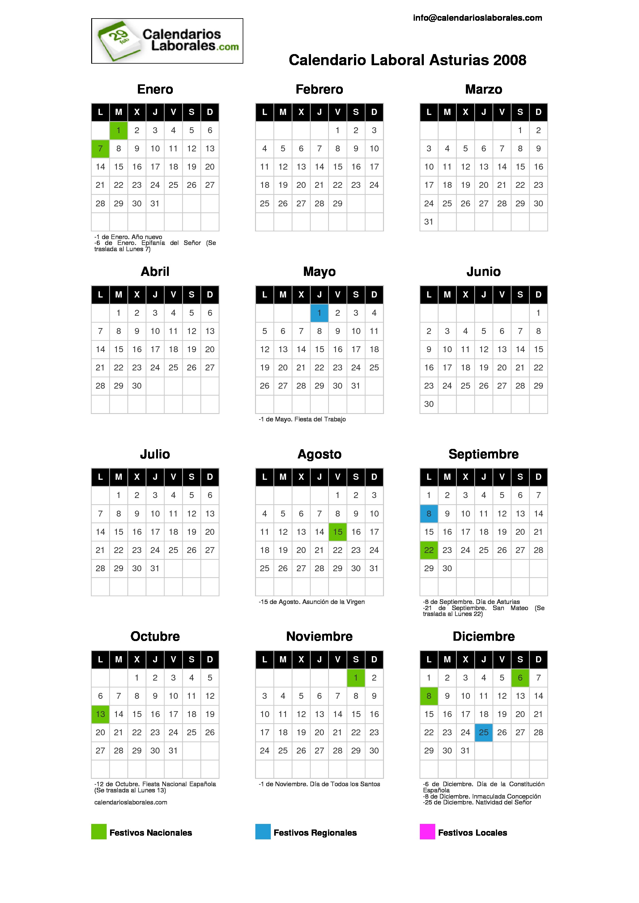 Calendario Laboral Asturias 2008 calendario laboral asturias 2008