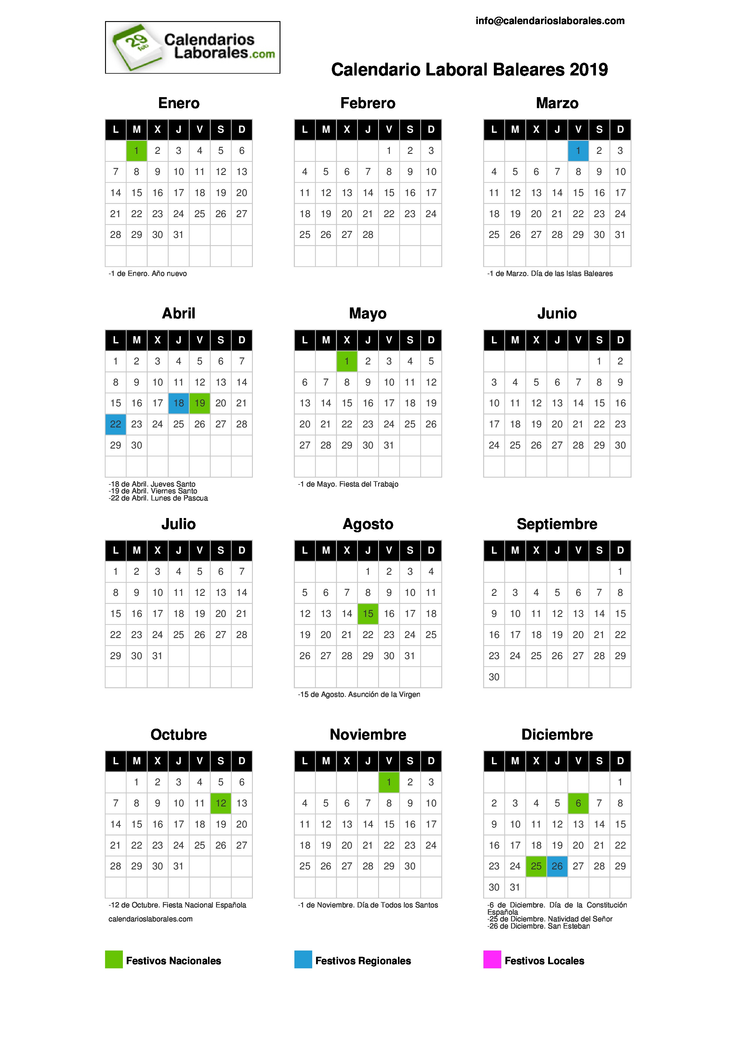Calendario Laboral Baleares 2019 calendario laboral de baleares