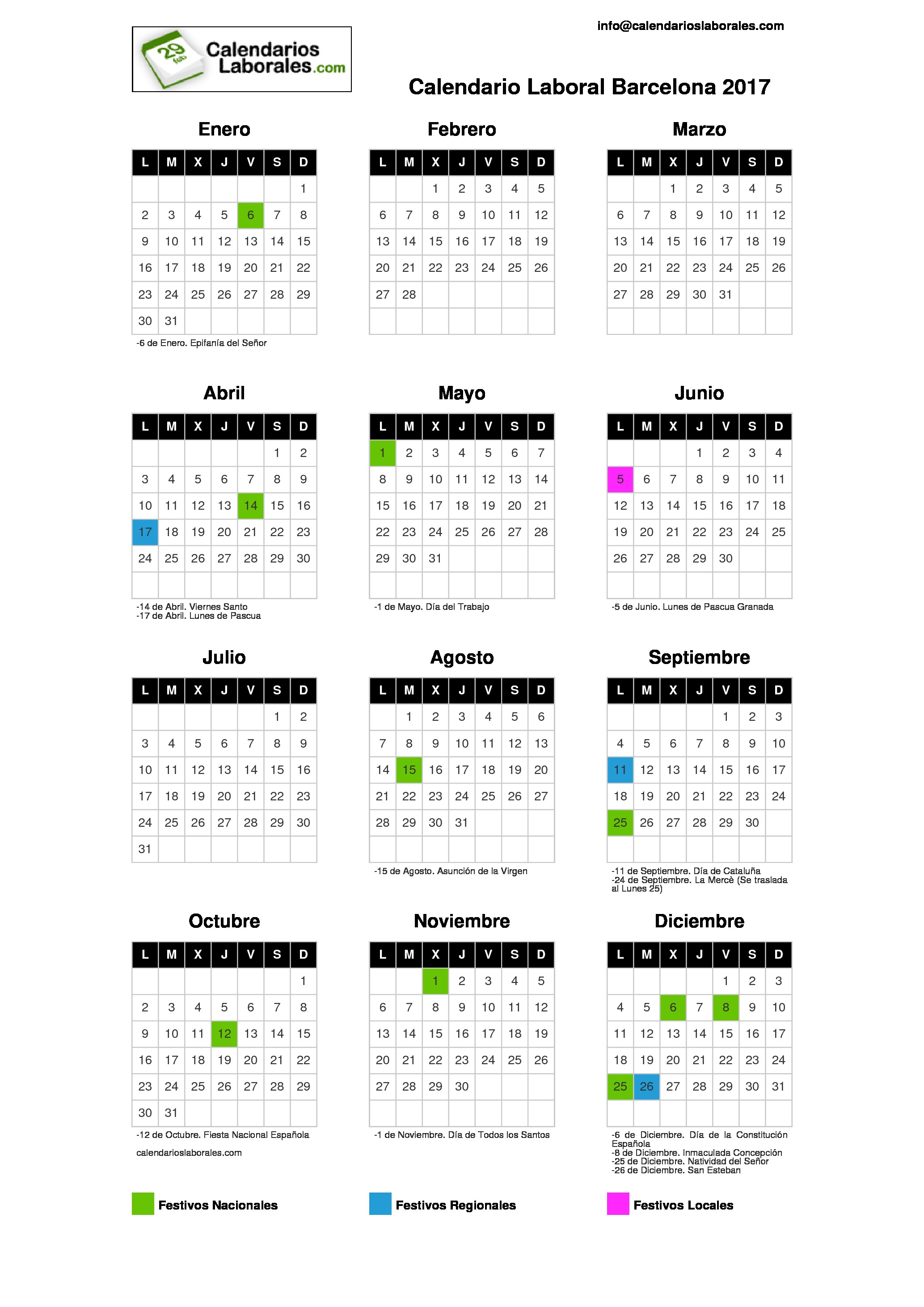 Calendario Laboral Barcelona 2017