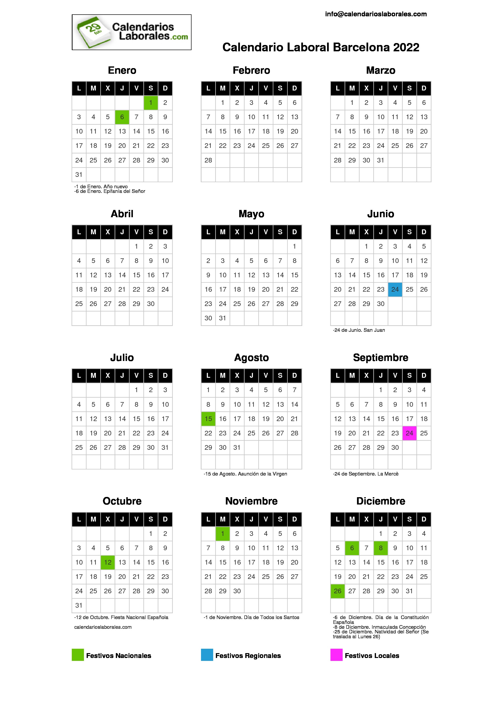 Calendario Laboral Barcelona 2022