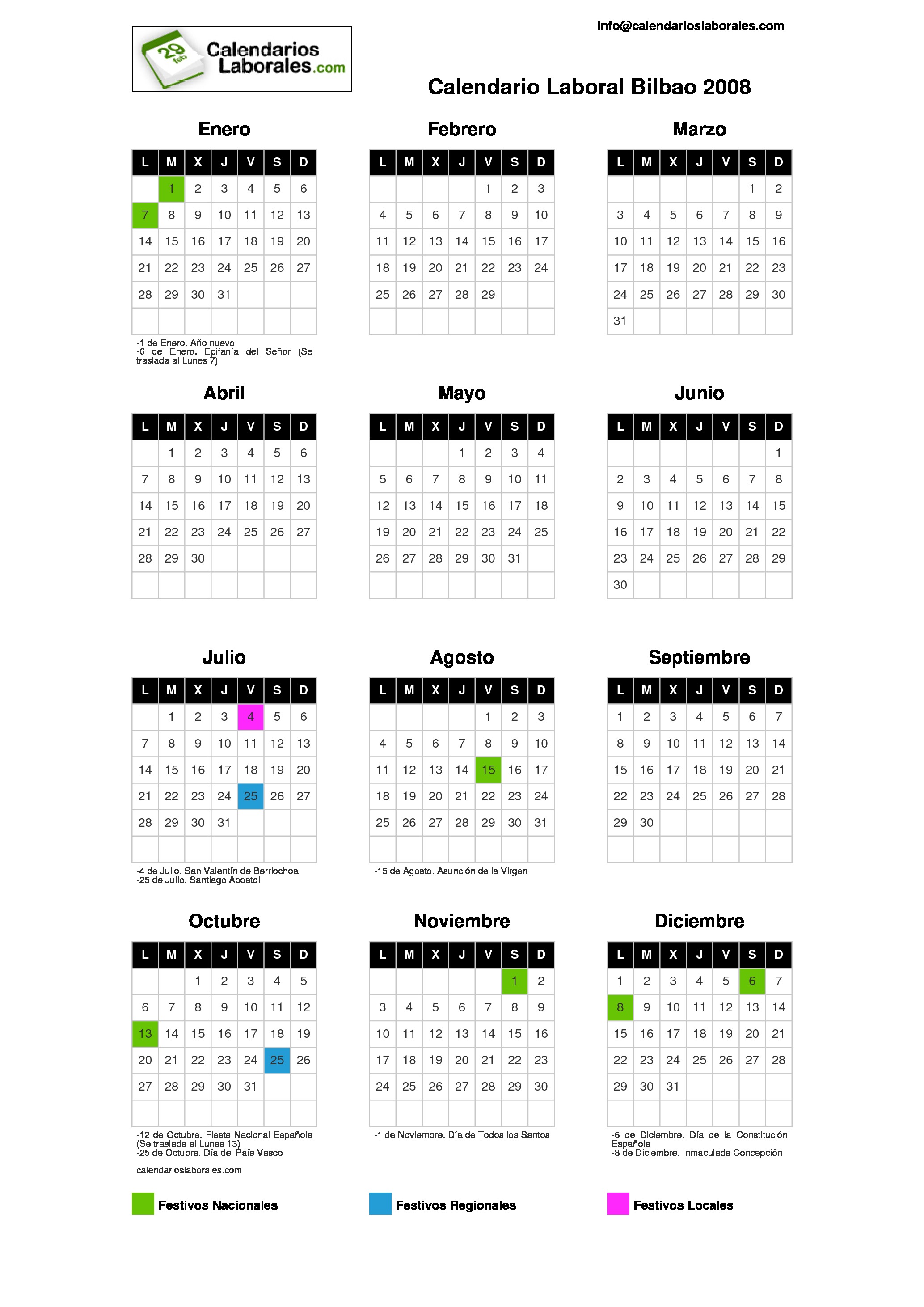 Calendario Laboral Bilbao 2008 calendario imprimir 2008