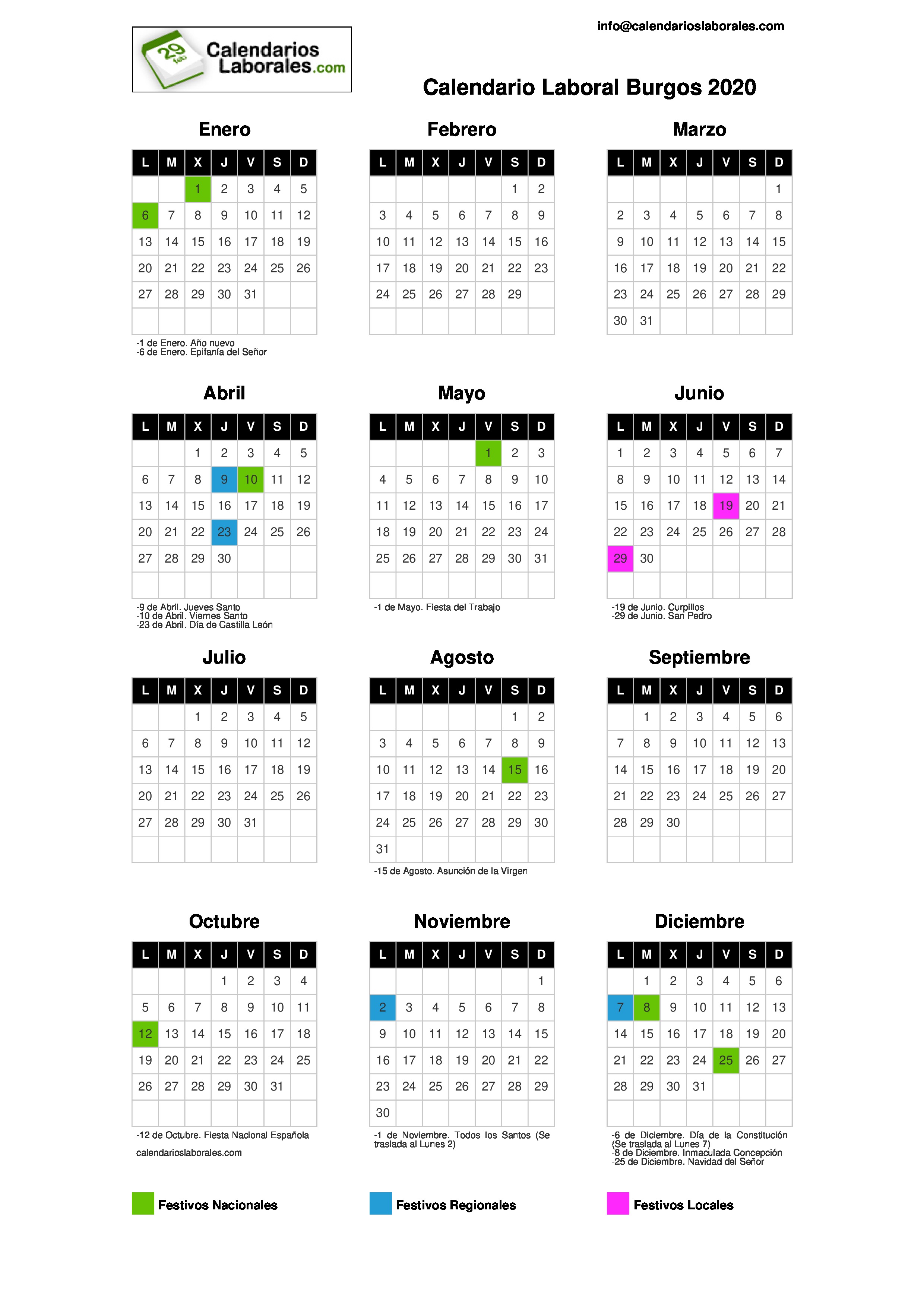 Calendario Laboral Burgos 20202067 x 2923