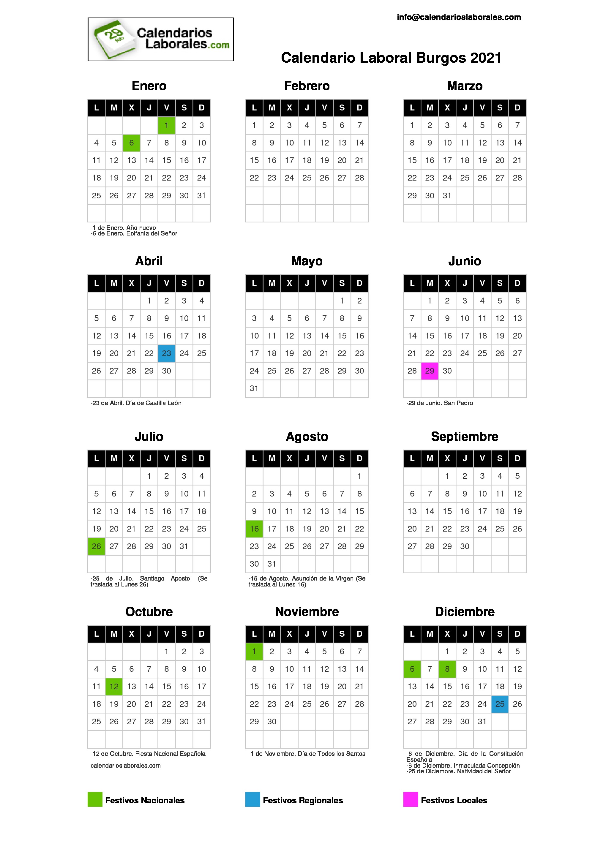 Calendario Laboral 2021 Burgos