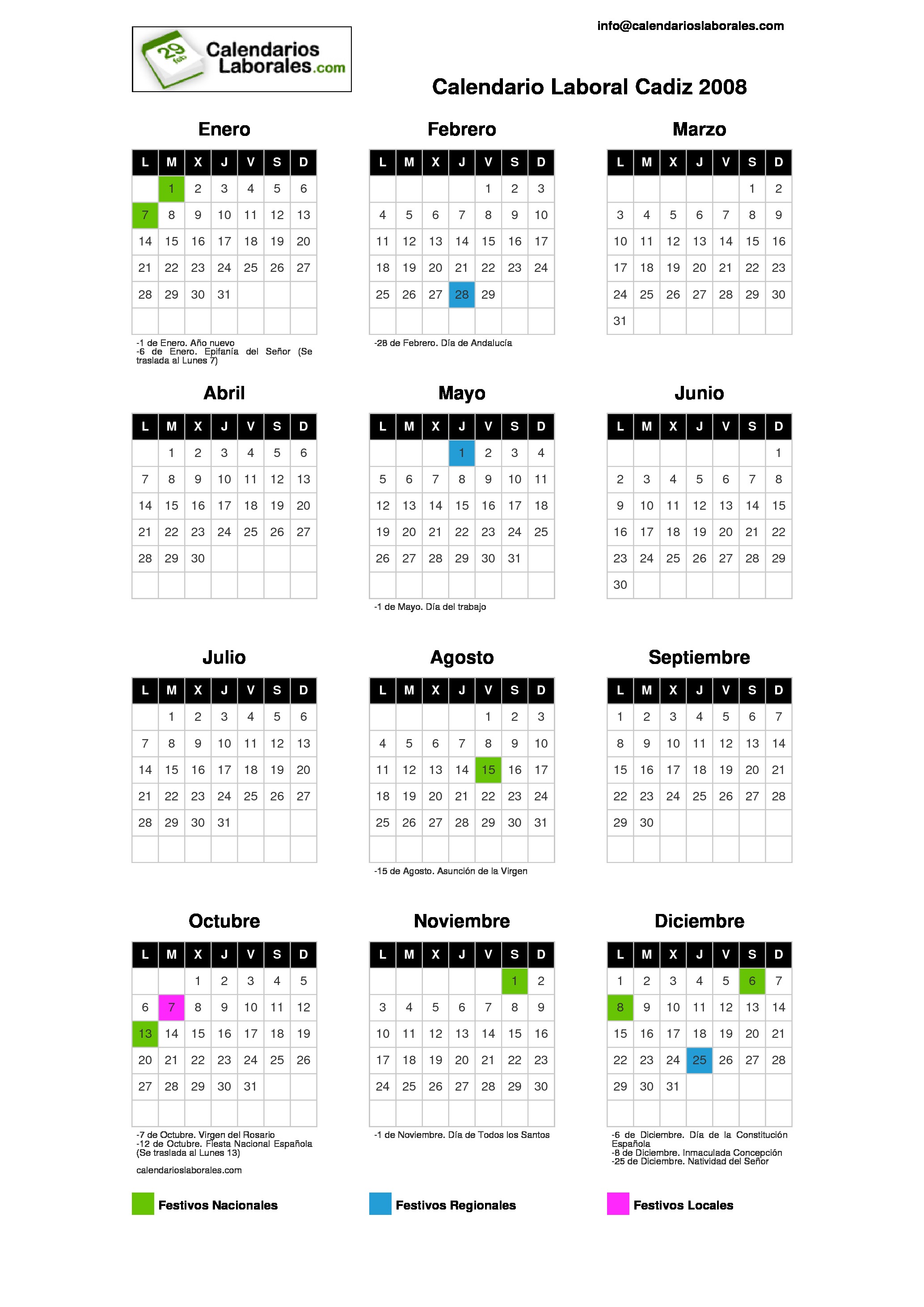 Calendario Laboral Cadiz 2008 calendario laboral 2008 cadiz
