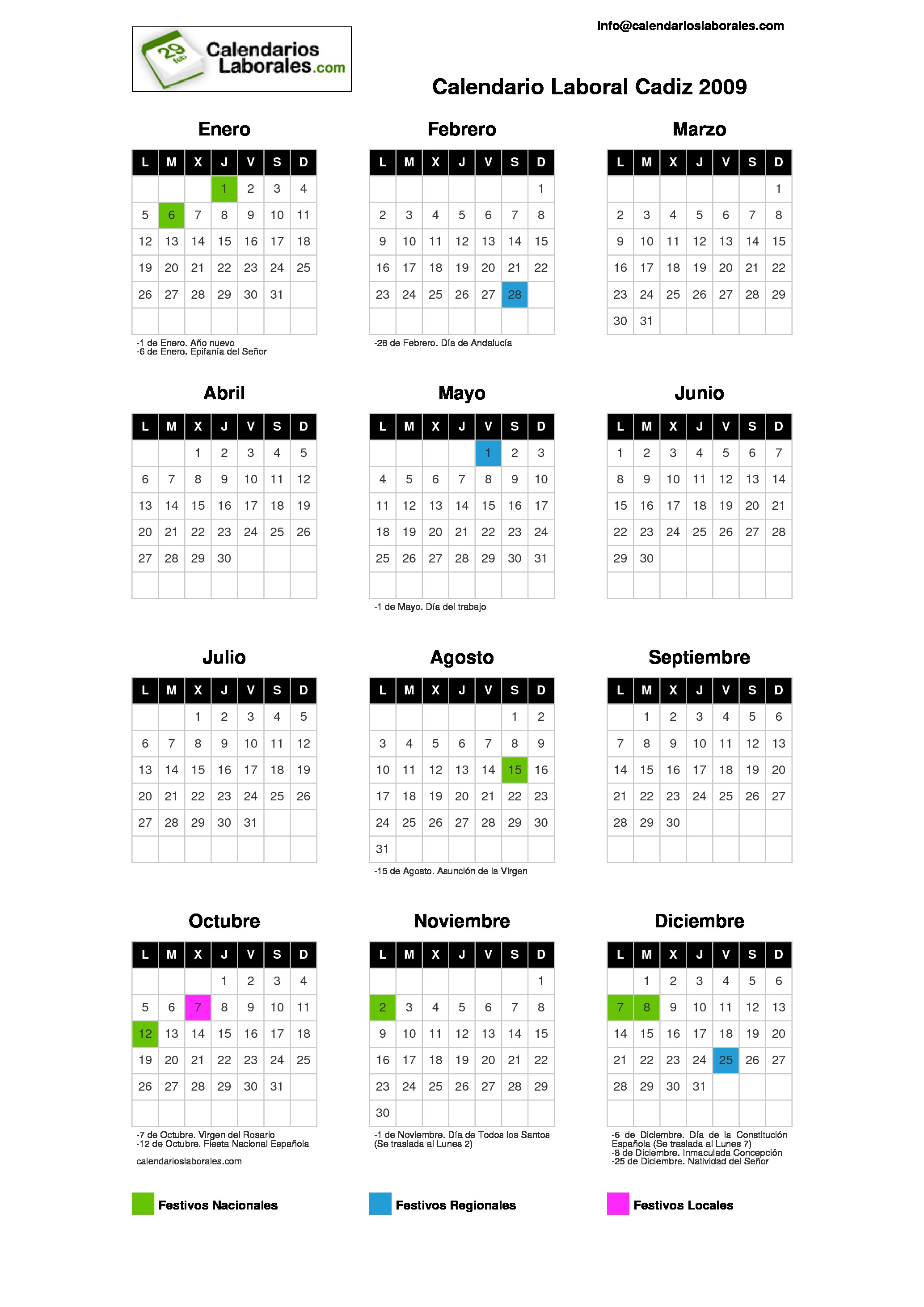Calendario Laboral Cadiz 2009 calendario diciembre 2009 españa