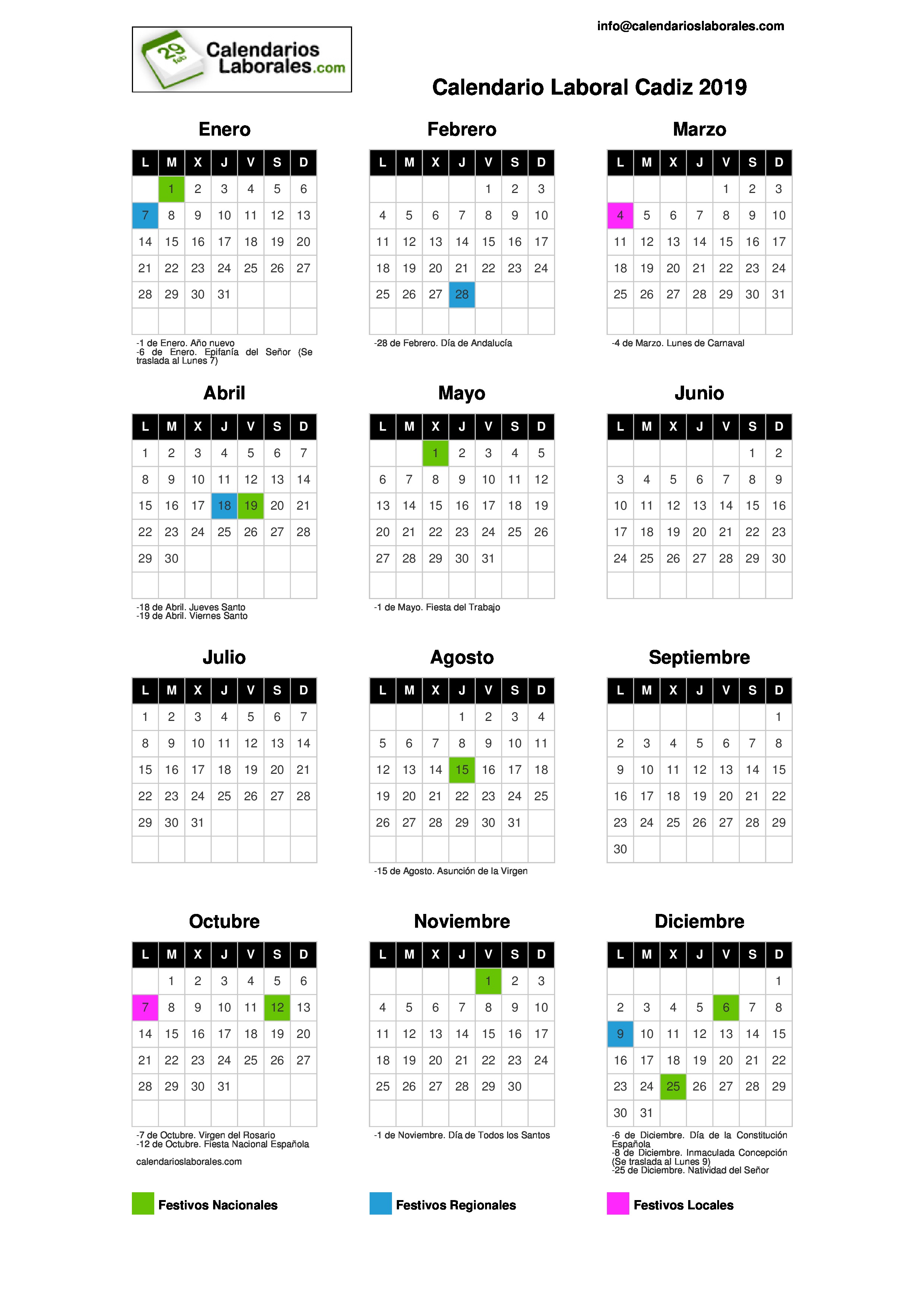 Calendario Laboral Cadiz 2019 calendario laboral construccion cadiz 2019