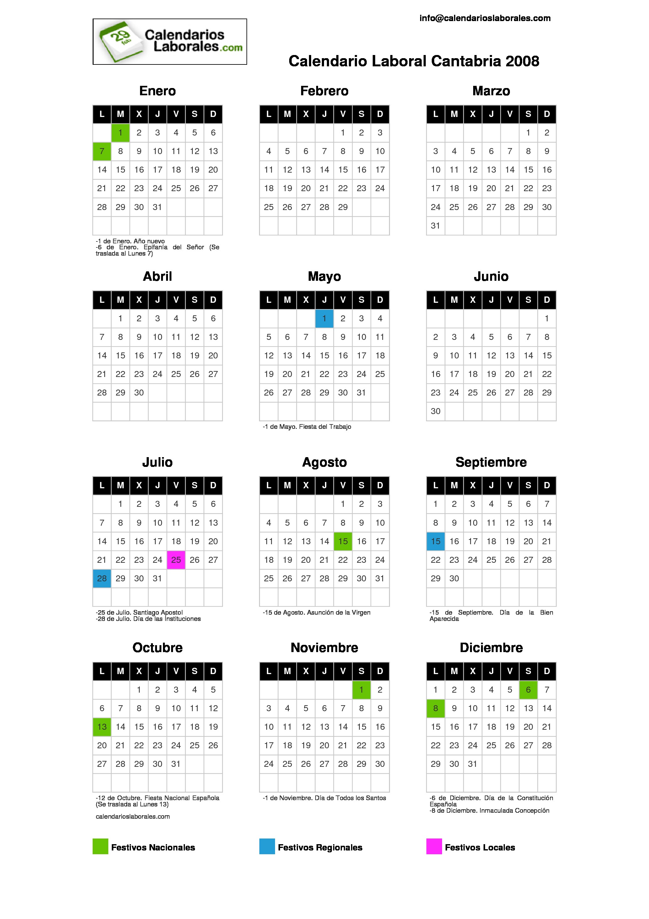 Calendario Laboral Cantabria 2008 calendario julio agosto 2008
