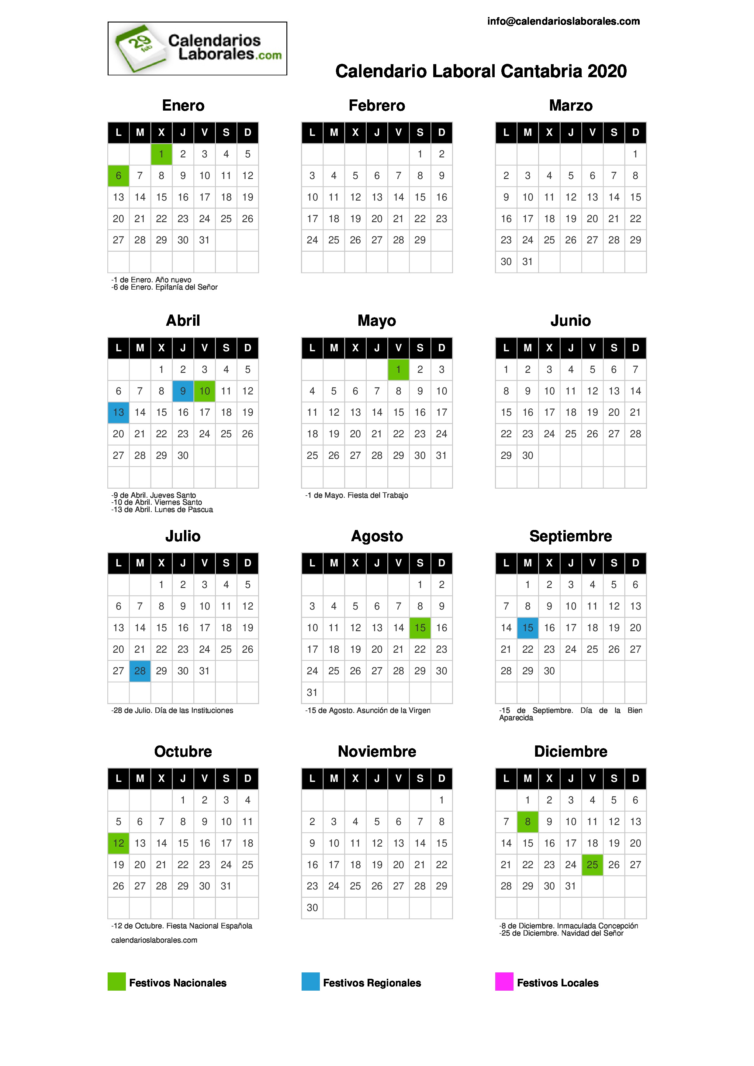 Calendario Laboral Cantabria 2020 calendario laboral de torrelavega