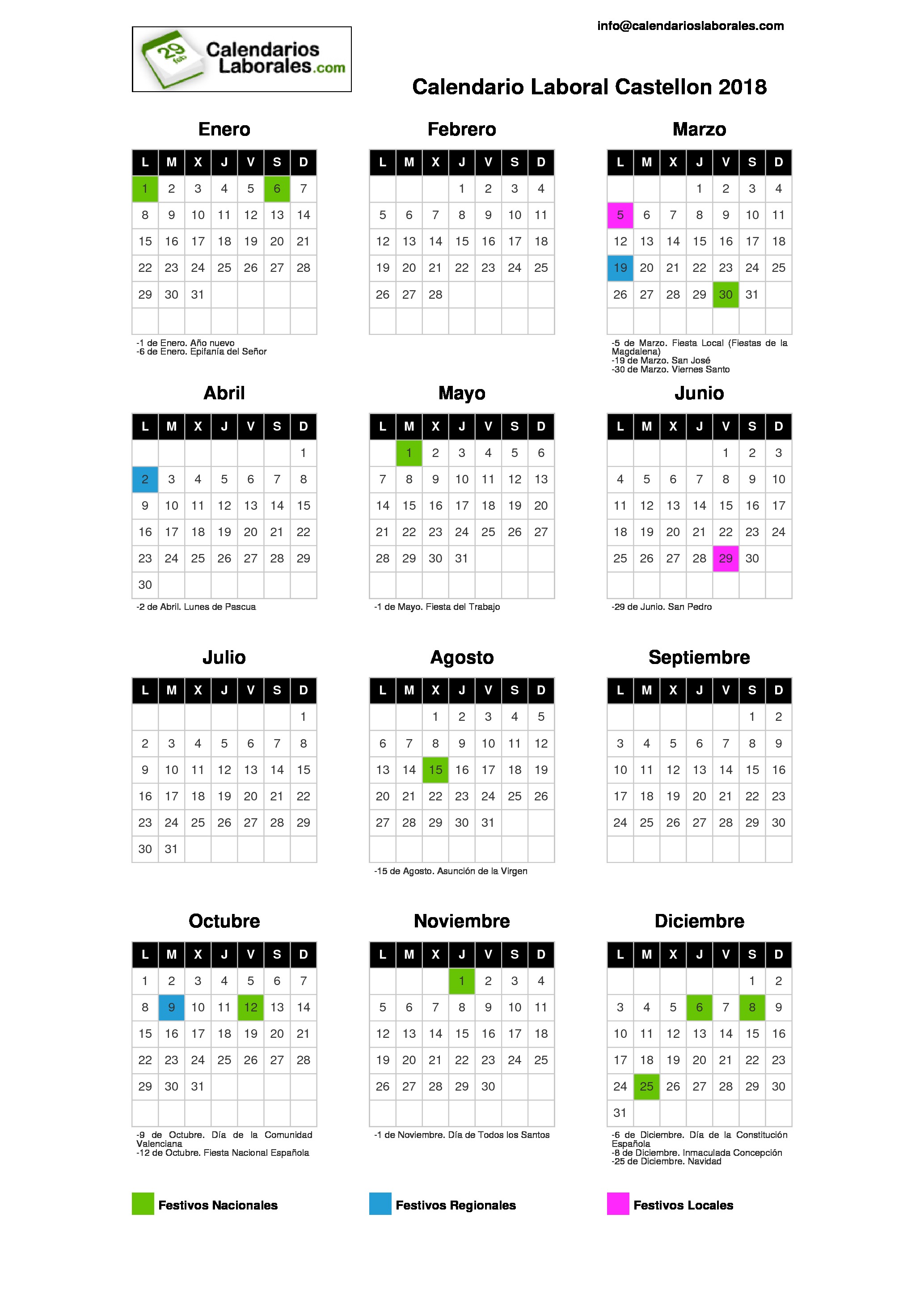 Calendario Laboral Castellón 20182067 x 2923
