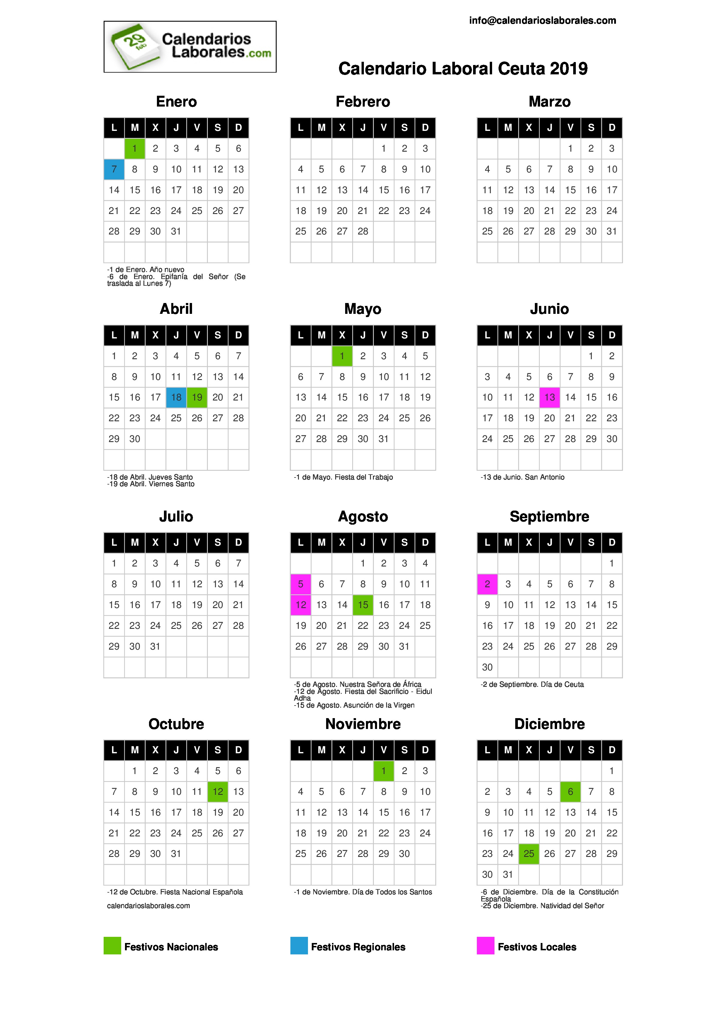 Calendario Laboral Ceuta 20192480 x 3508