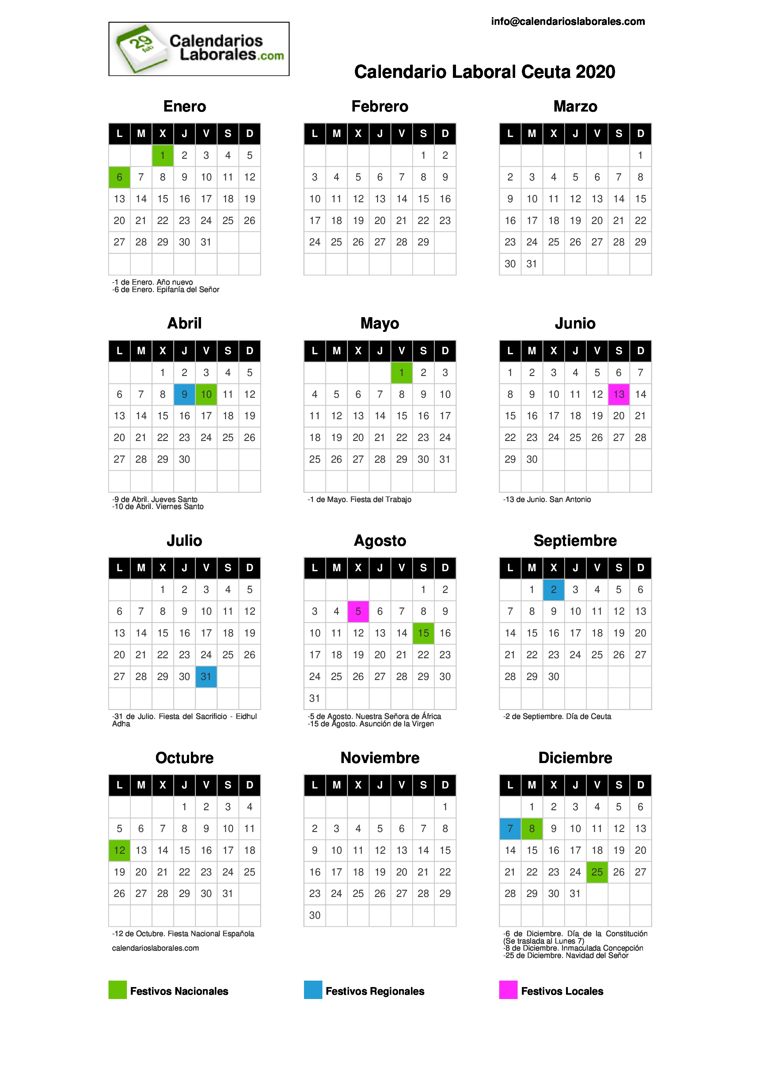 Calendario Laboral Ceuta 2020 calendario laboral de ceuta