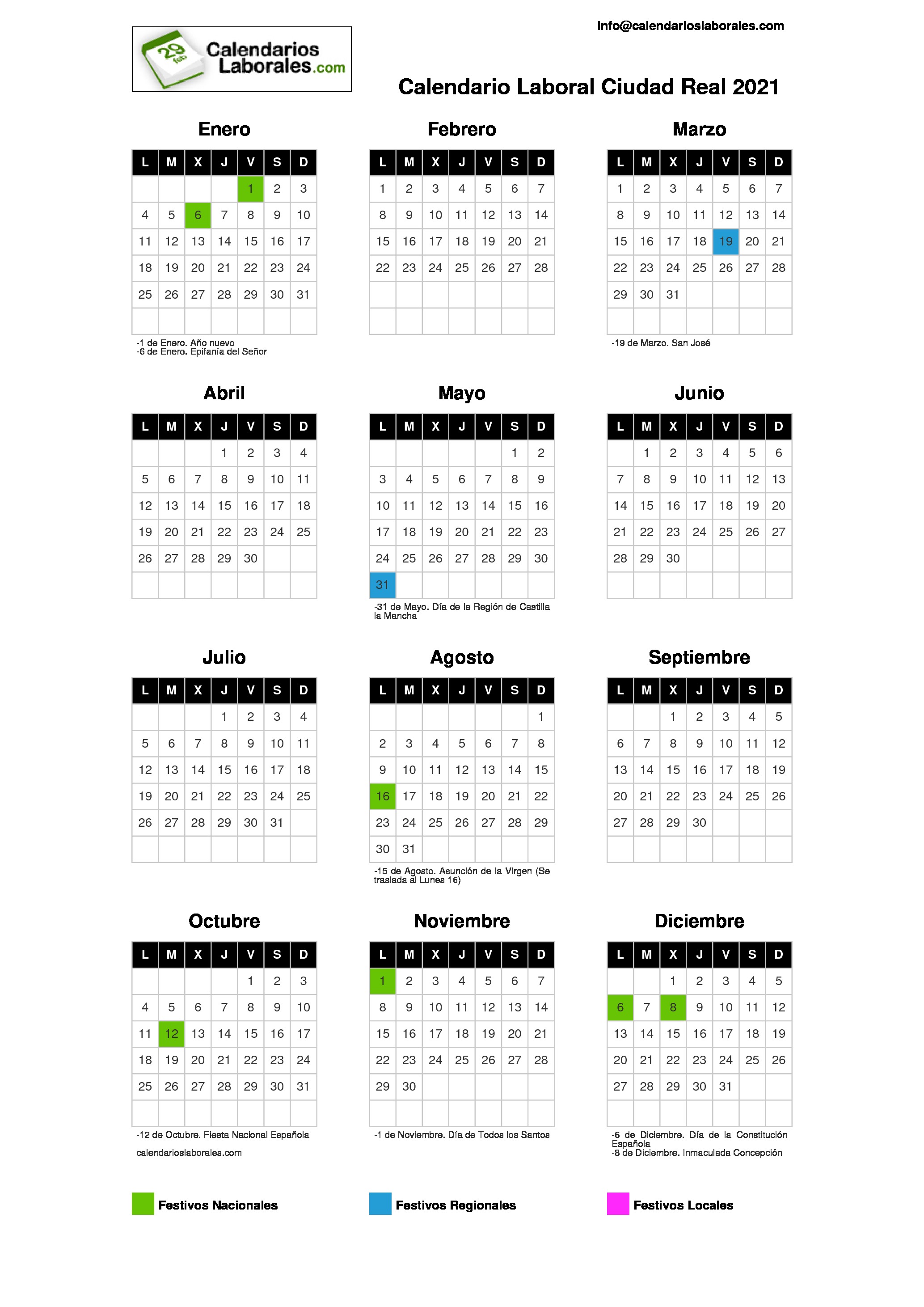 Calendario Laboral 2021 Ciudad Real