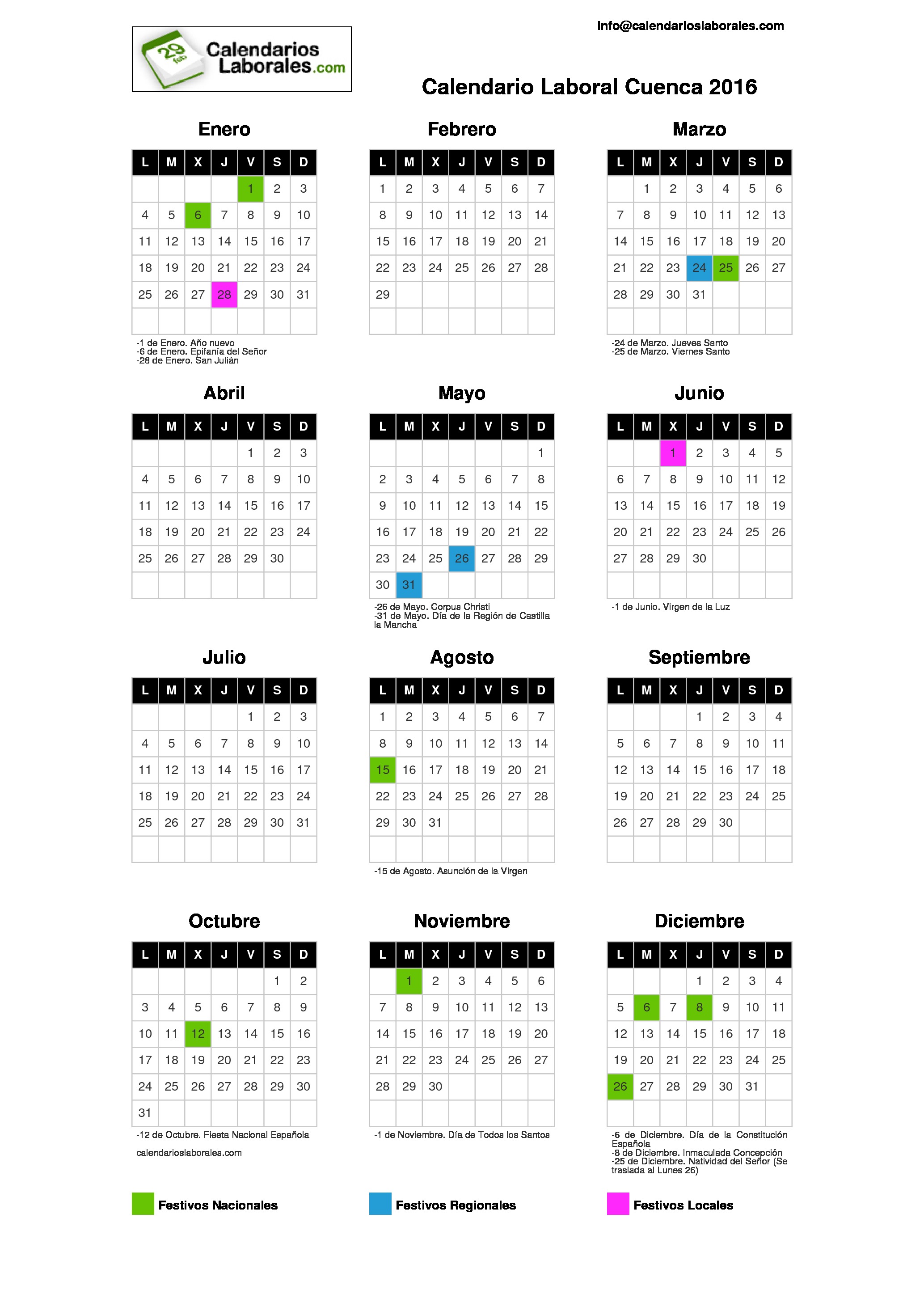 Calendario Laboral Cuenca 2016 calendario laboral cuenca