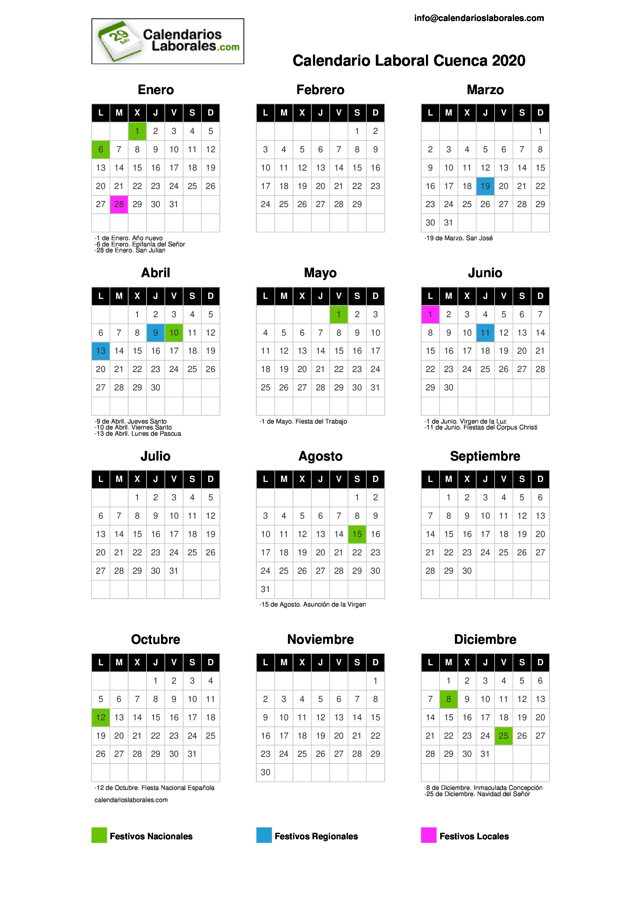 Calendario Laboral Cuenca 2020 calendario laboral cuenca