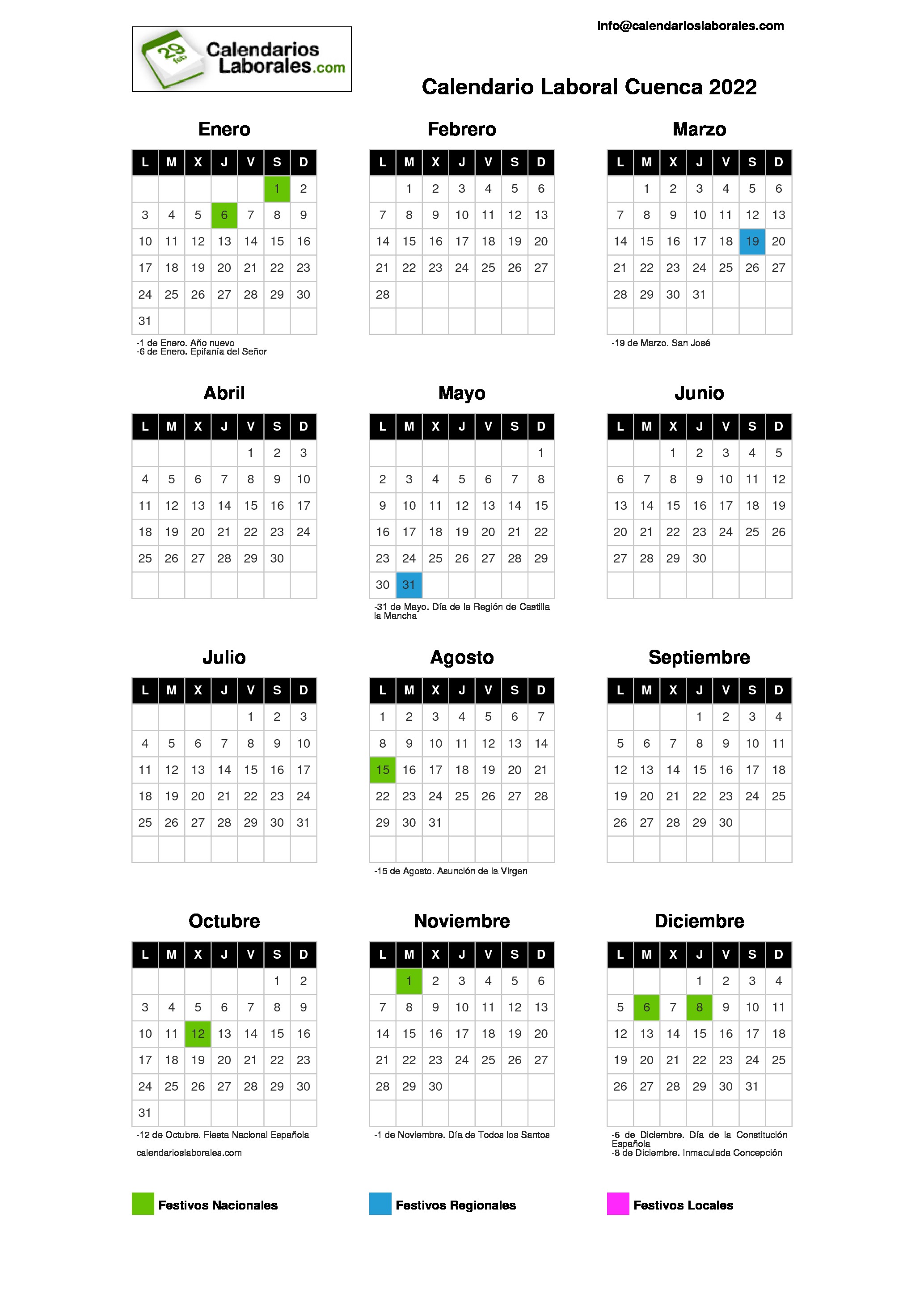 Calendario Laboral Cuenca 2022 calendario laboral cuenca