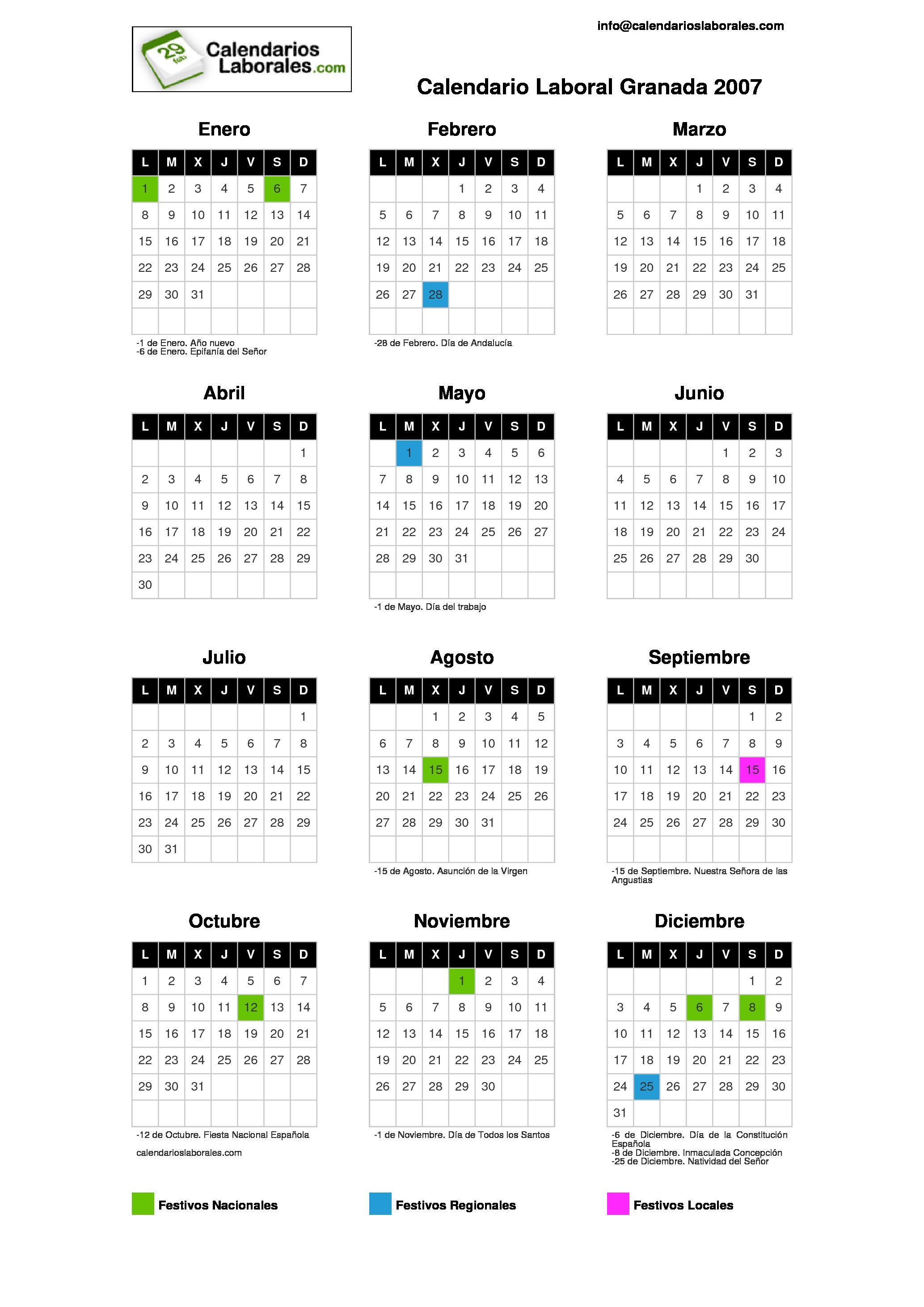 Calendario Laboral Granada 2007 calendario septiembre 2007