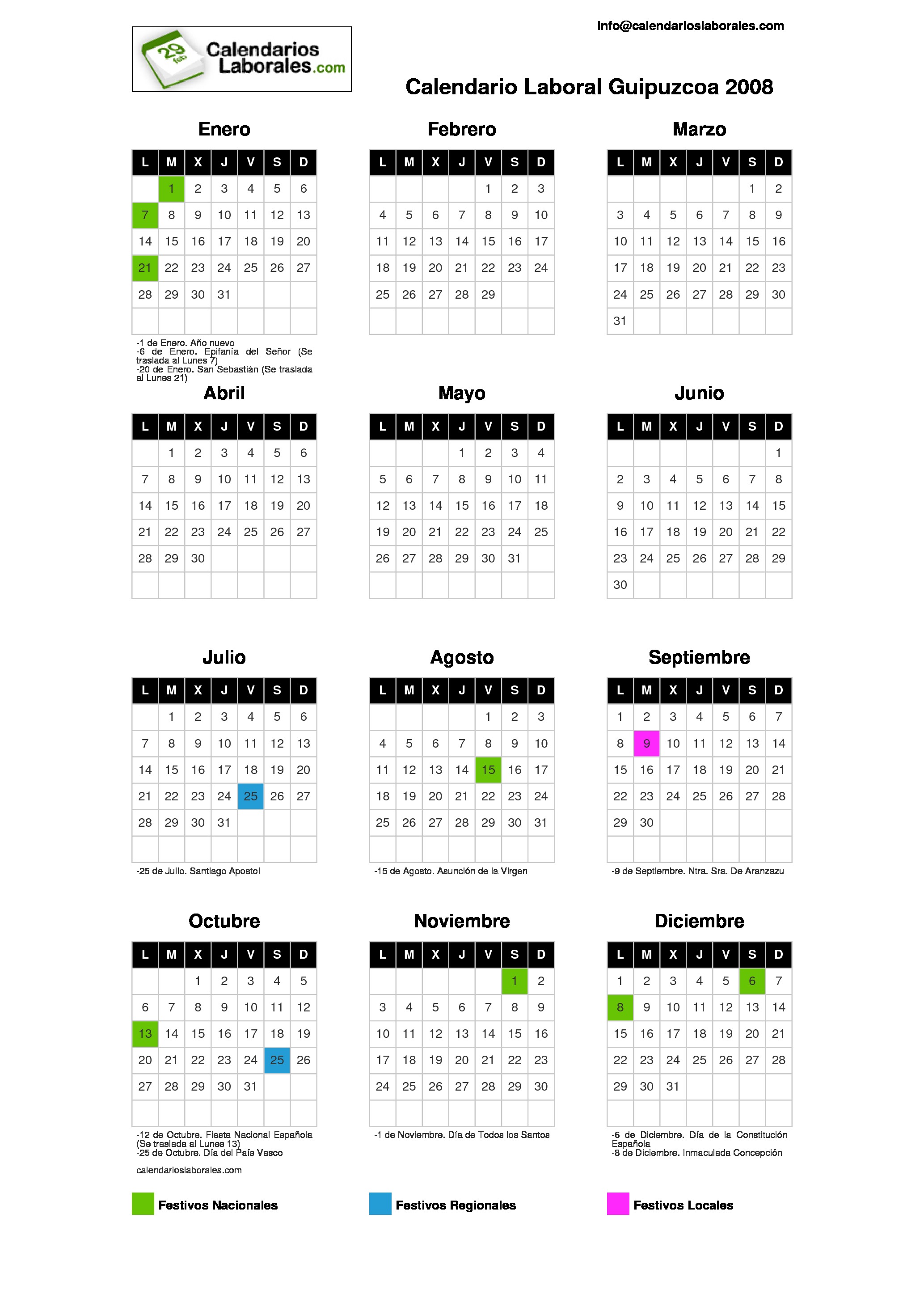 Calendario Laboral Guipuzcoa 2008 calendario laboral euskadi 2008