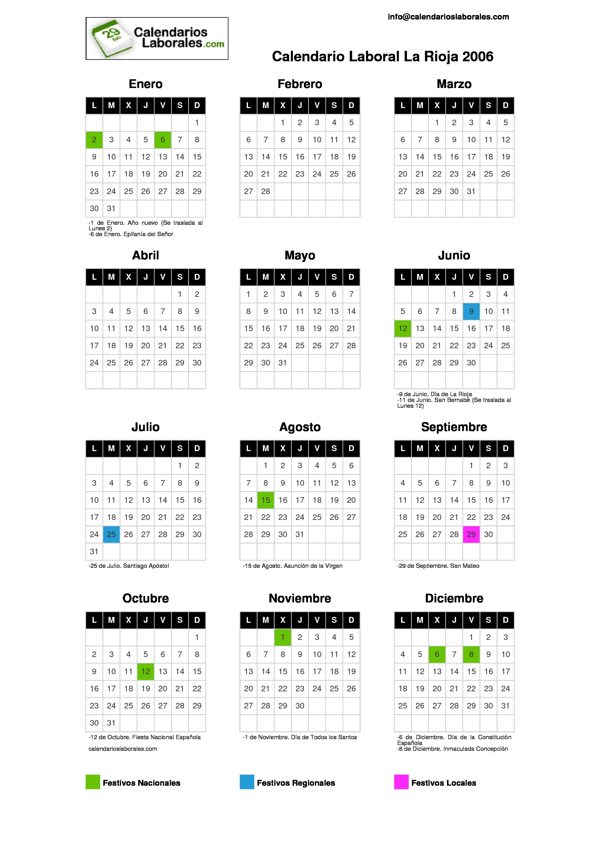Calendario Laboral Rioja La 2006 calendario laboral la rioja 2006