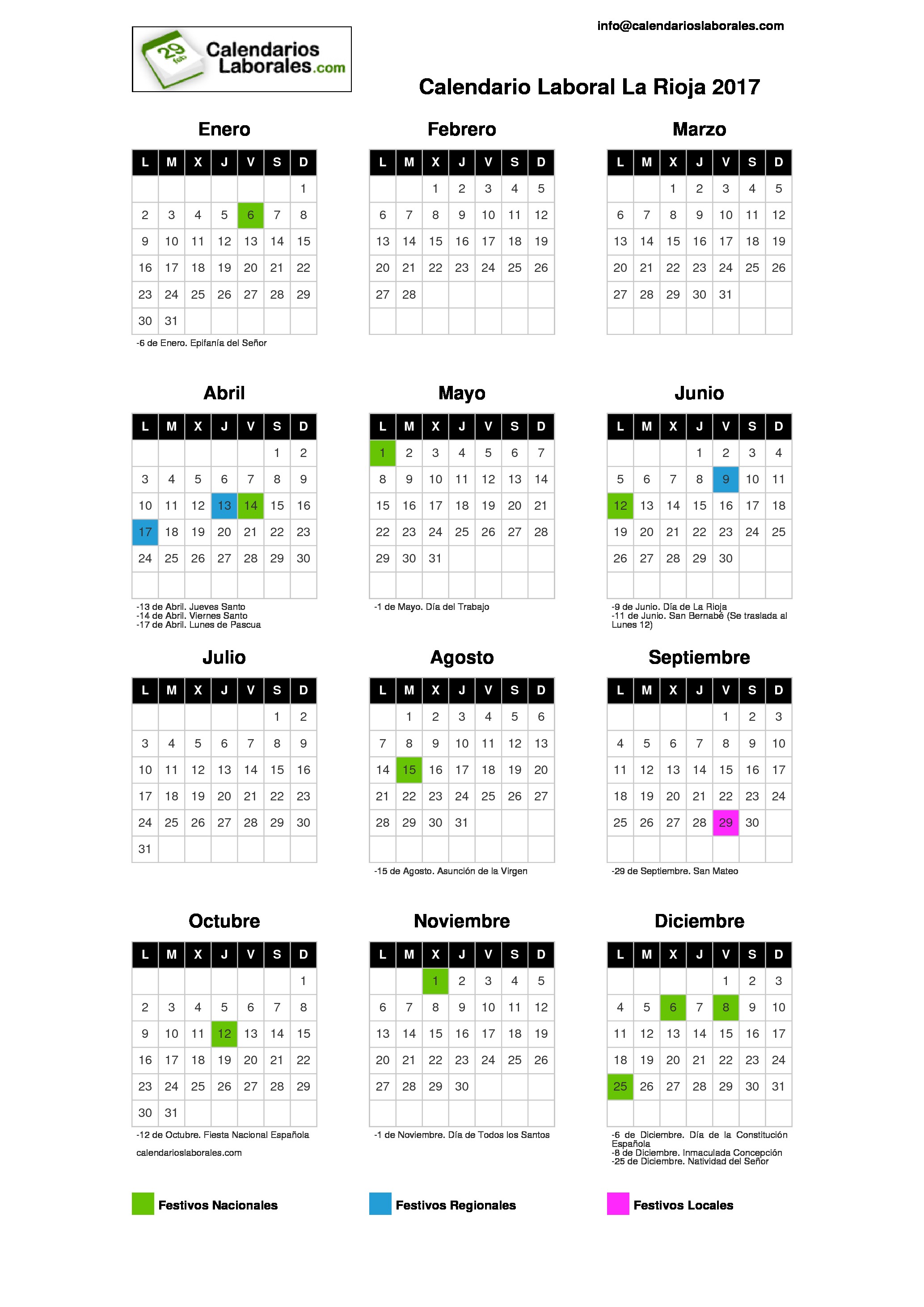 Calendario Laboral Rioja La 2017 calendario laboral la rioja 2017