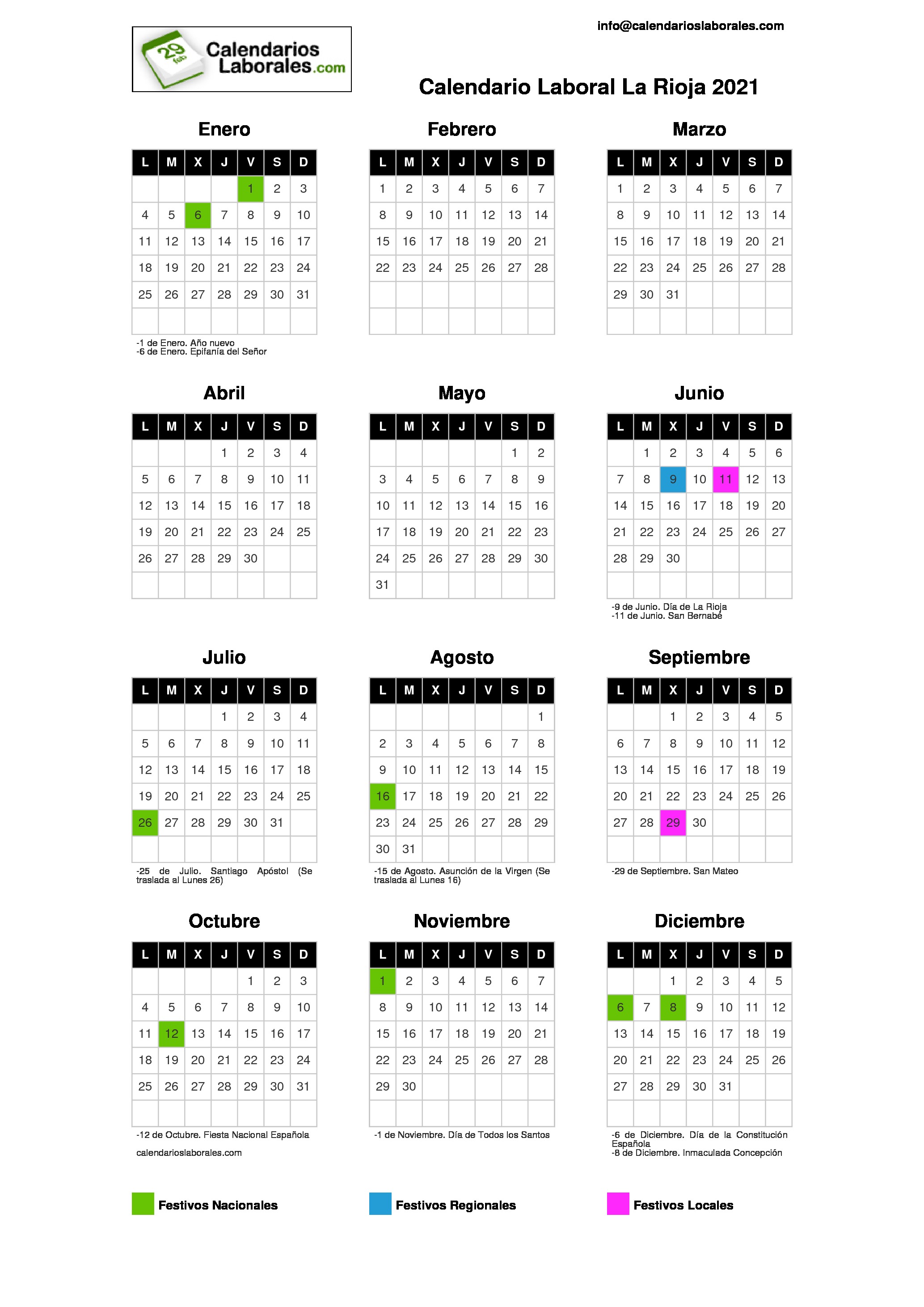 Calendario Laboral Rioja (La) 2021