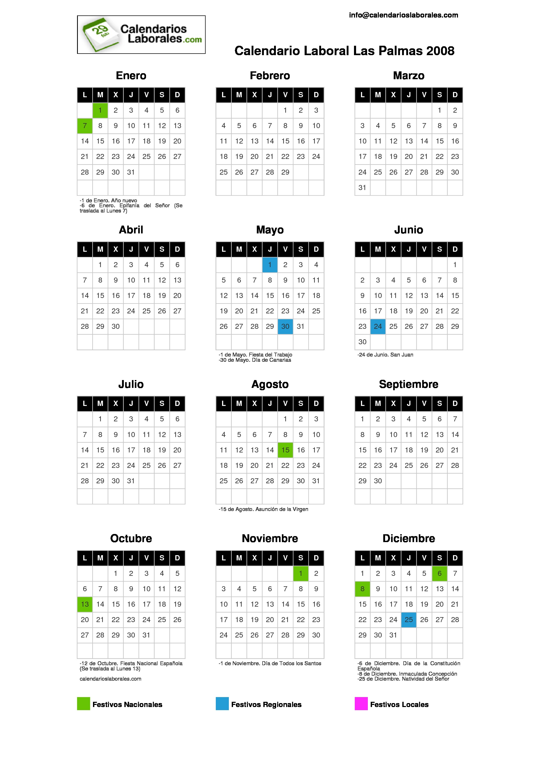 Calendario Laboral Palmas Las 2008 calendario laboral 2008 las palmas de gran canaria
