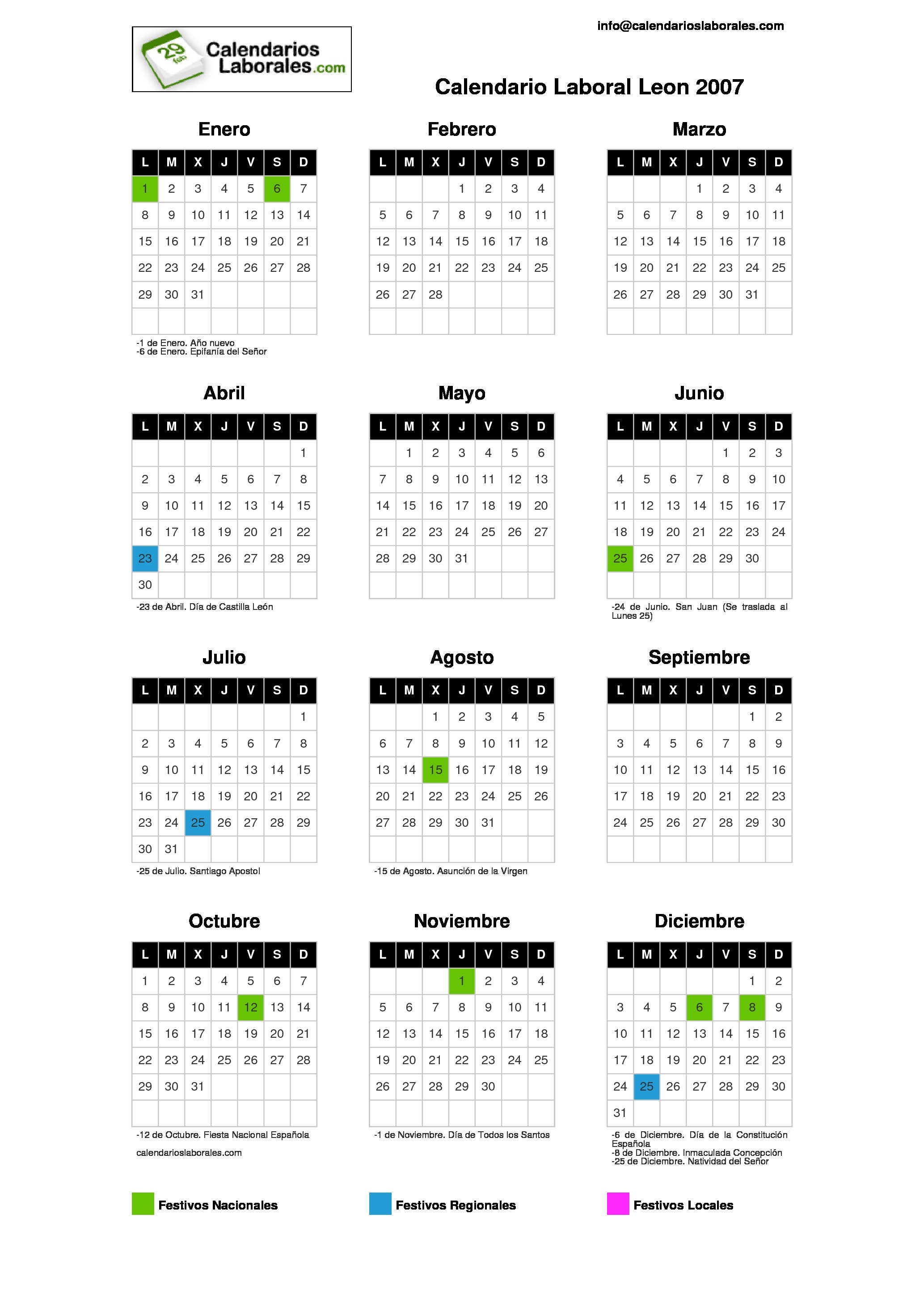 Calendario Laboral Castilla Y Leon 2007