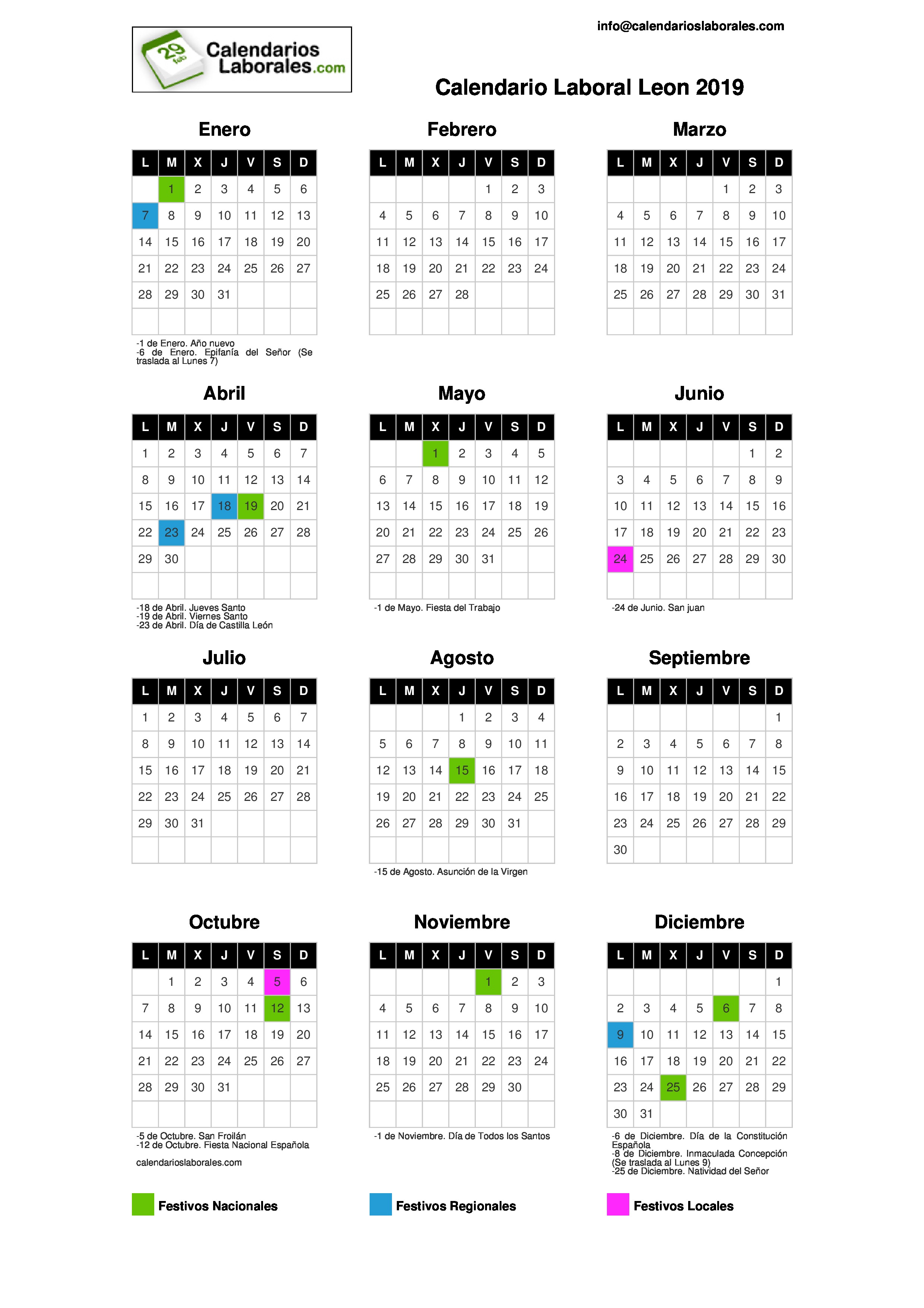 Calendario Laboral Leon 2019 calendario laboral construccion castilla y leon