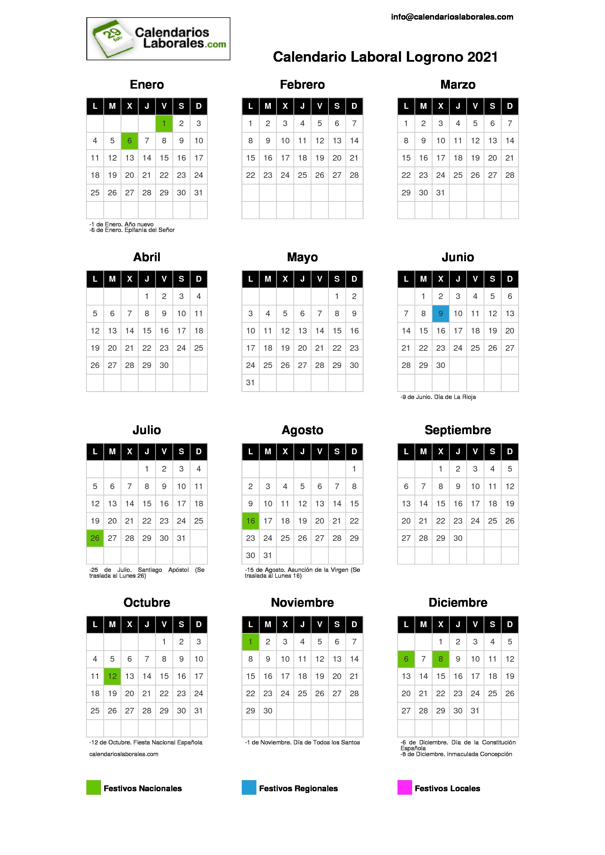 Calendario Laboral Logroño 2021