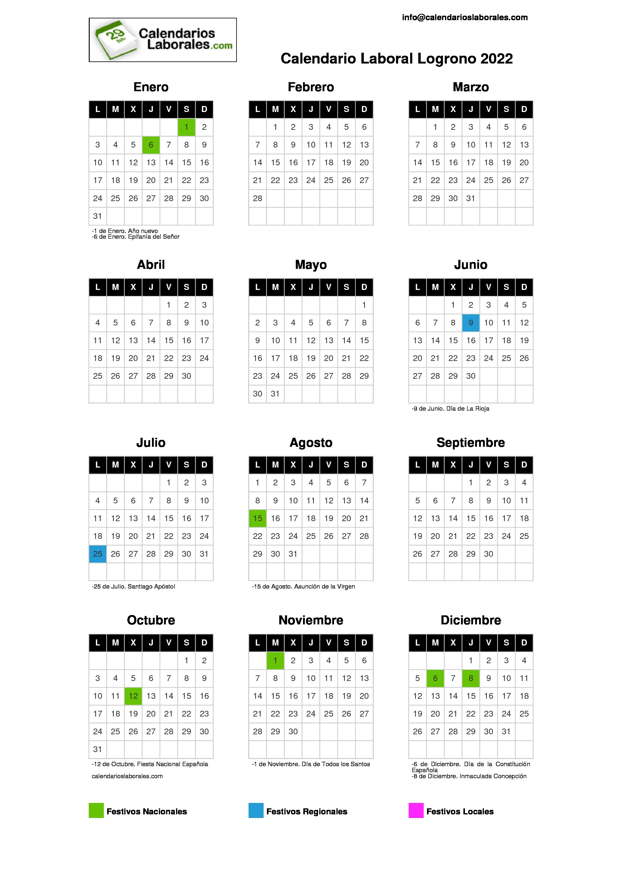Calendario La Rioja 2023 Calendario Laboral Logroño 2022