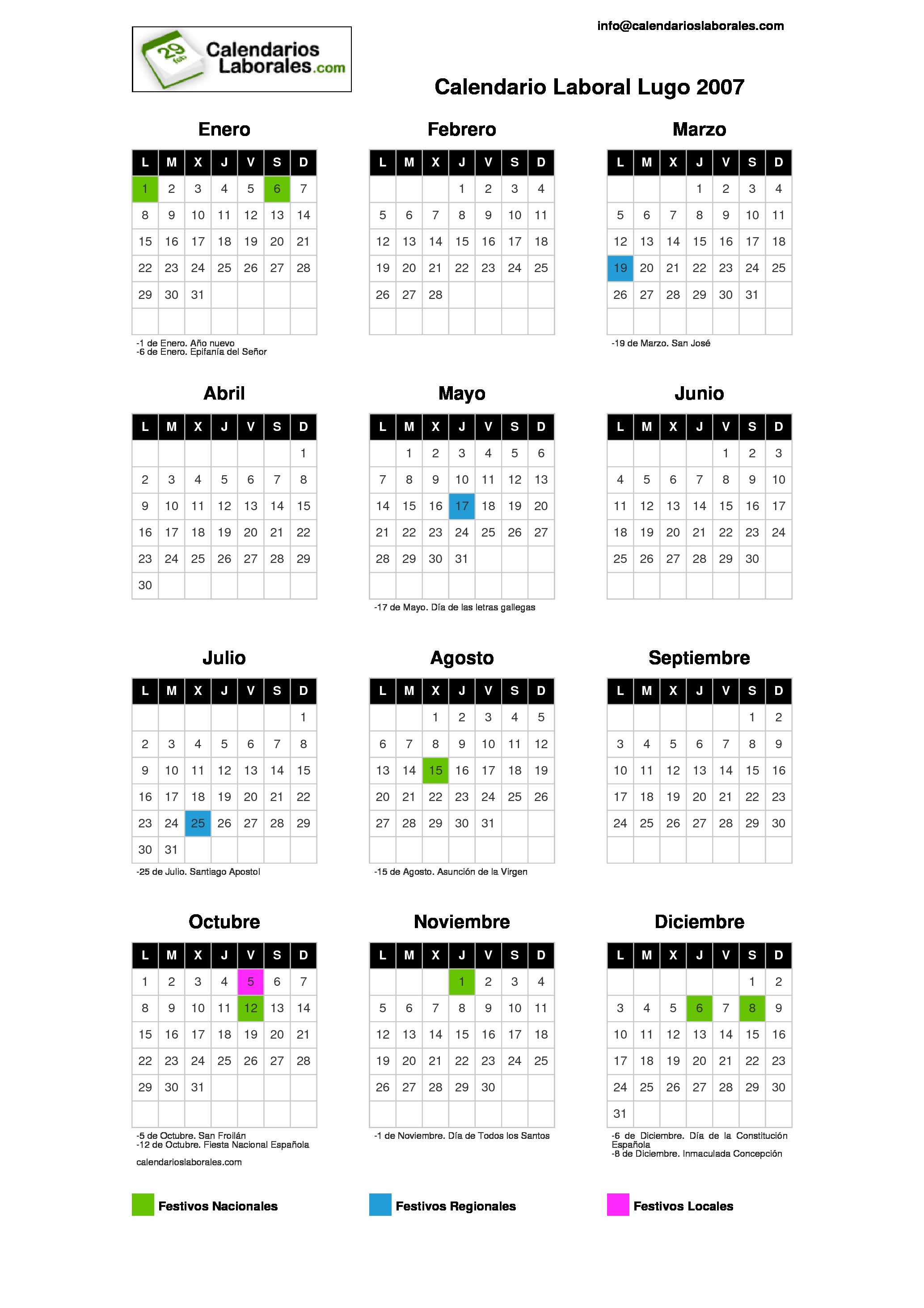 Calendario Laboral Lugo 2007 calendario de octubre de 2007