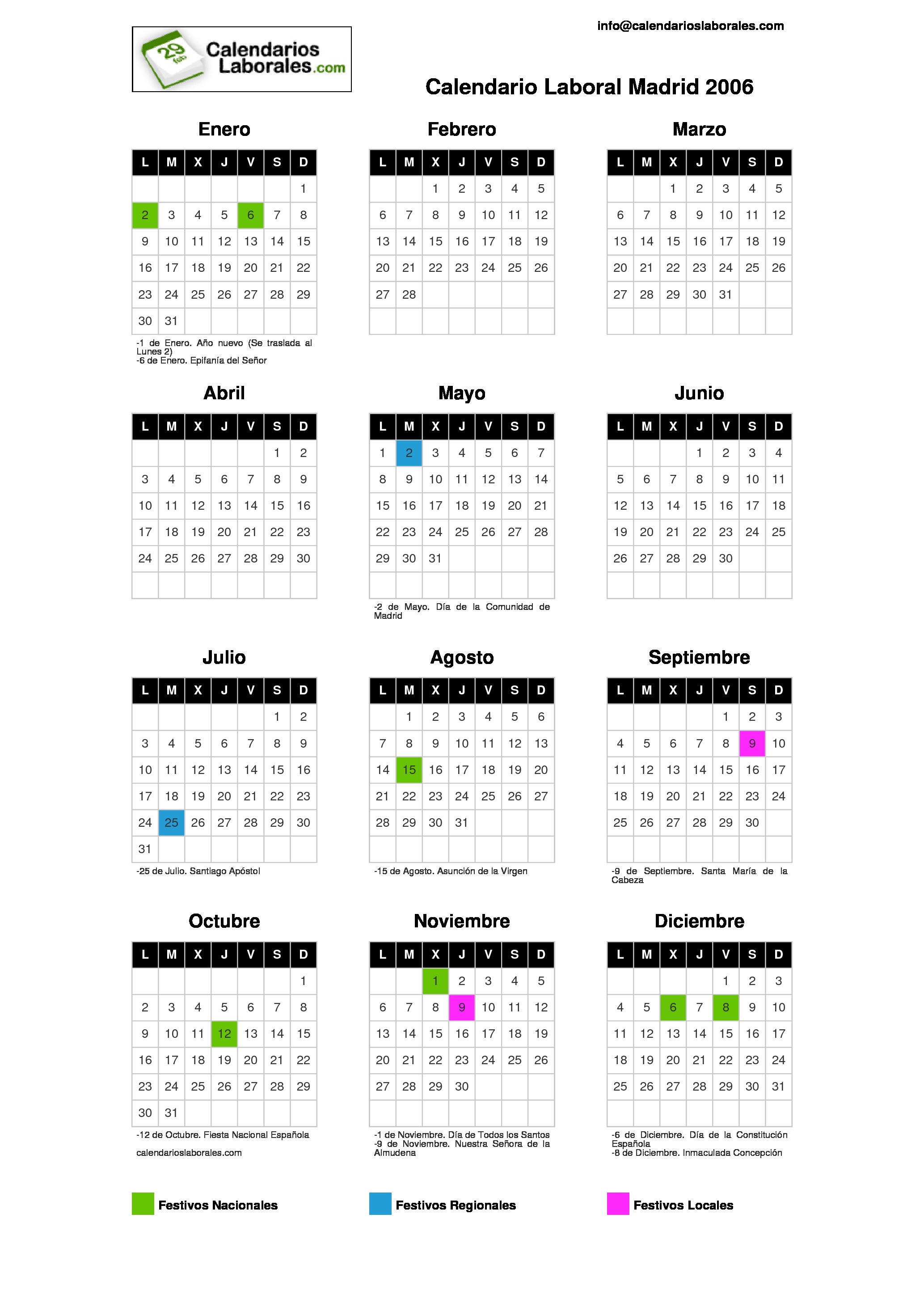 Calendario Laboral Madrid 2006 calendario julio 2006