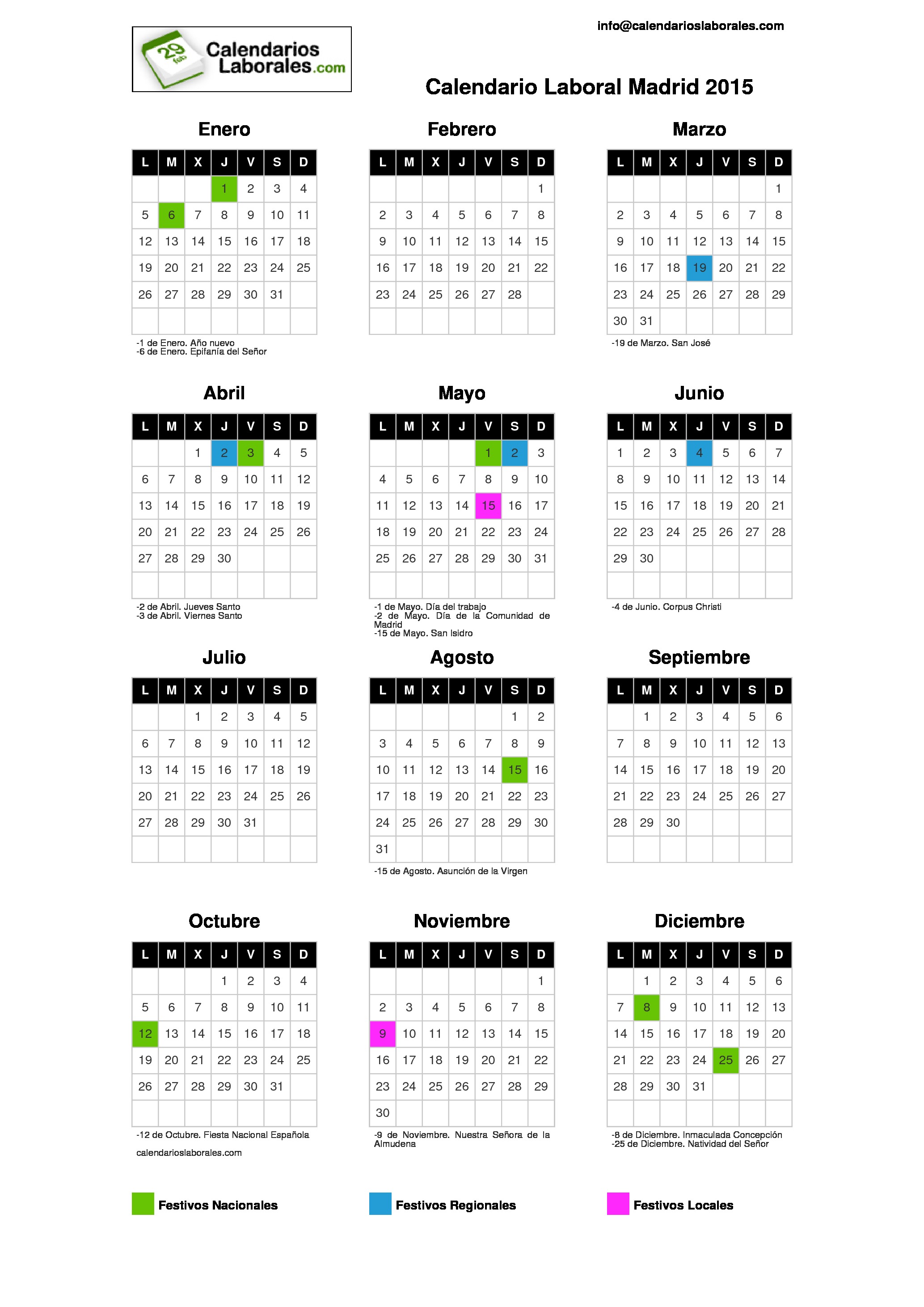 Calendario Laboral 20015 Madrid calendario may 2021