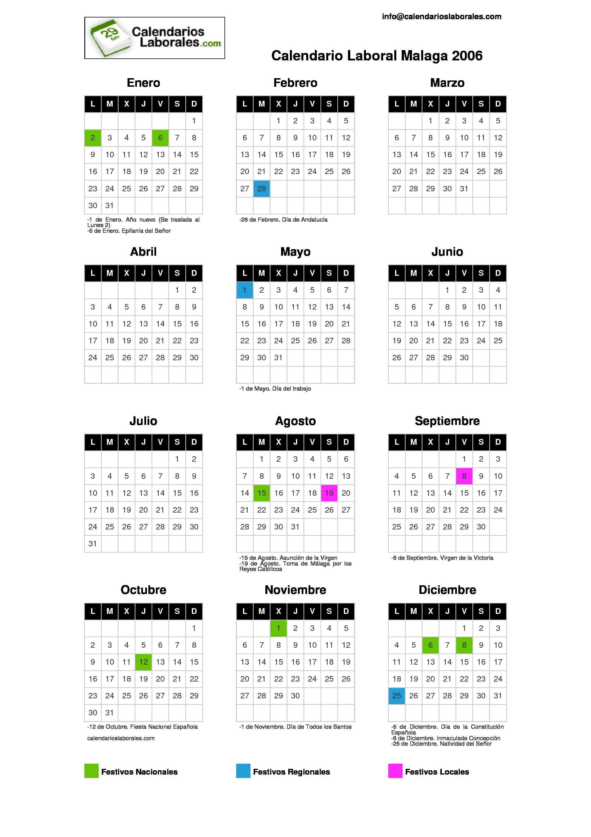 Calendario Laboral Malaga 2006 calendario febrero 2006