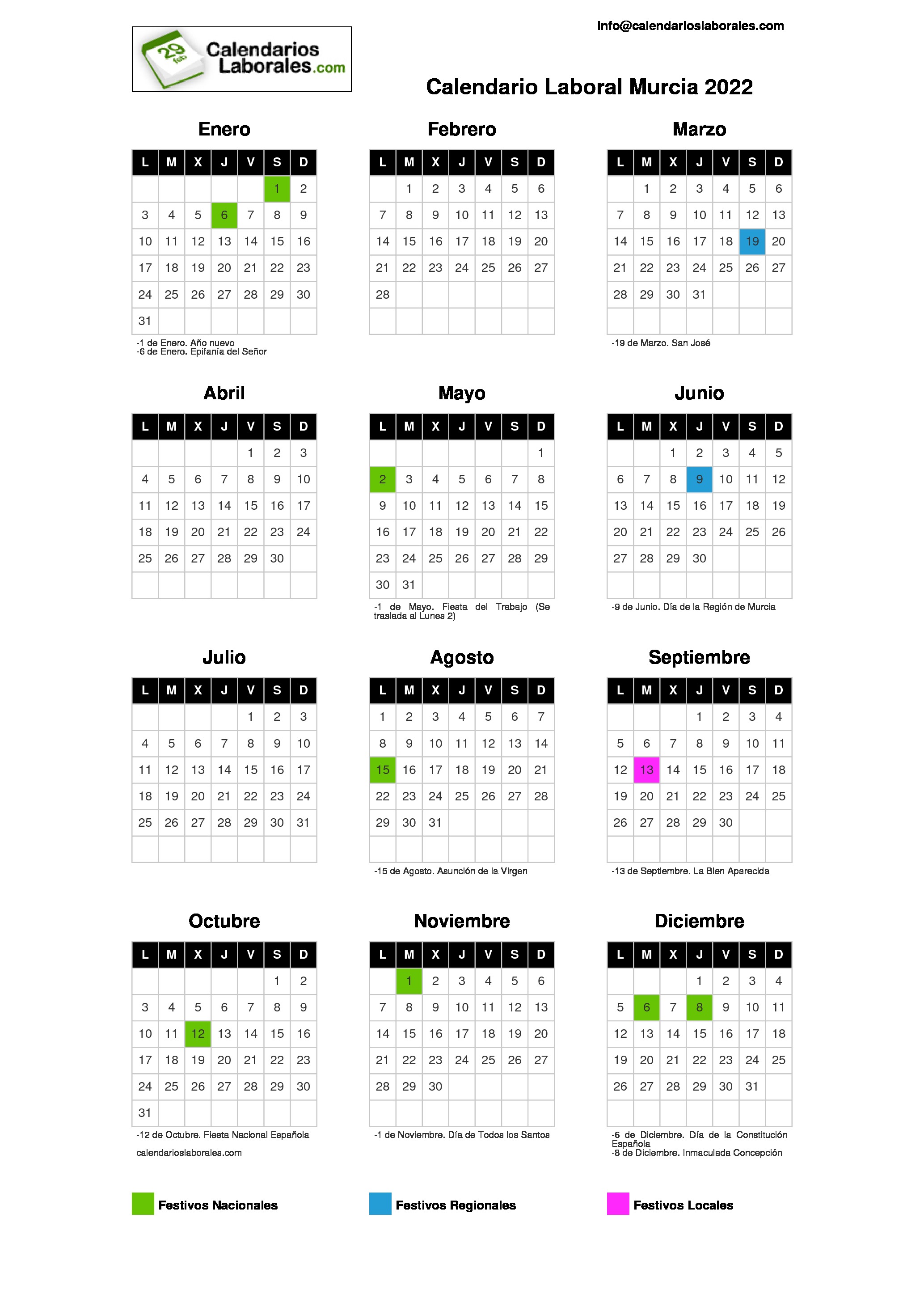 Dias Festivos En Murcia Calendario Laboral Murcia 2022