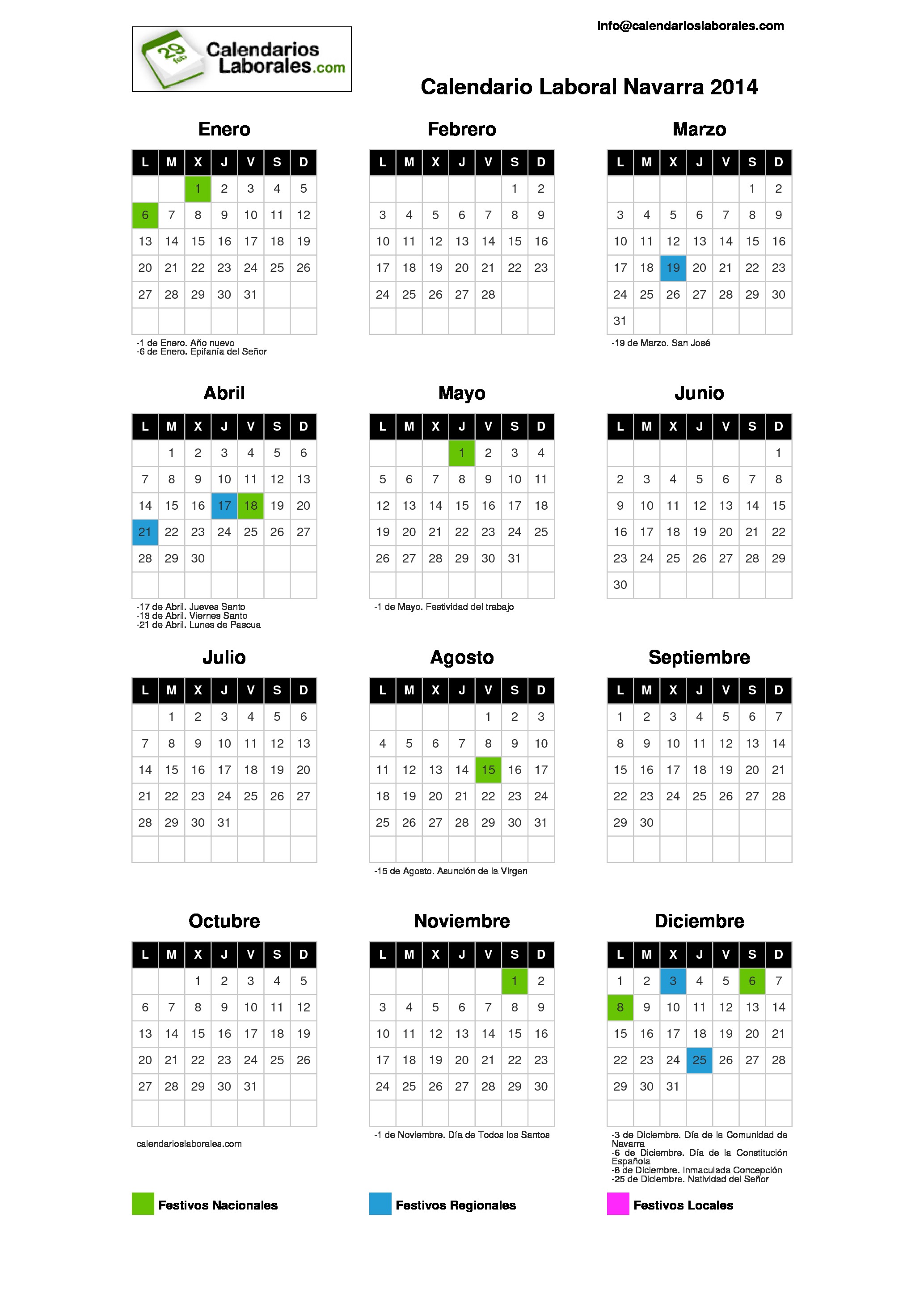 Festivos En Navarra 2023 Calendario Laboral Navarra 2014