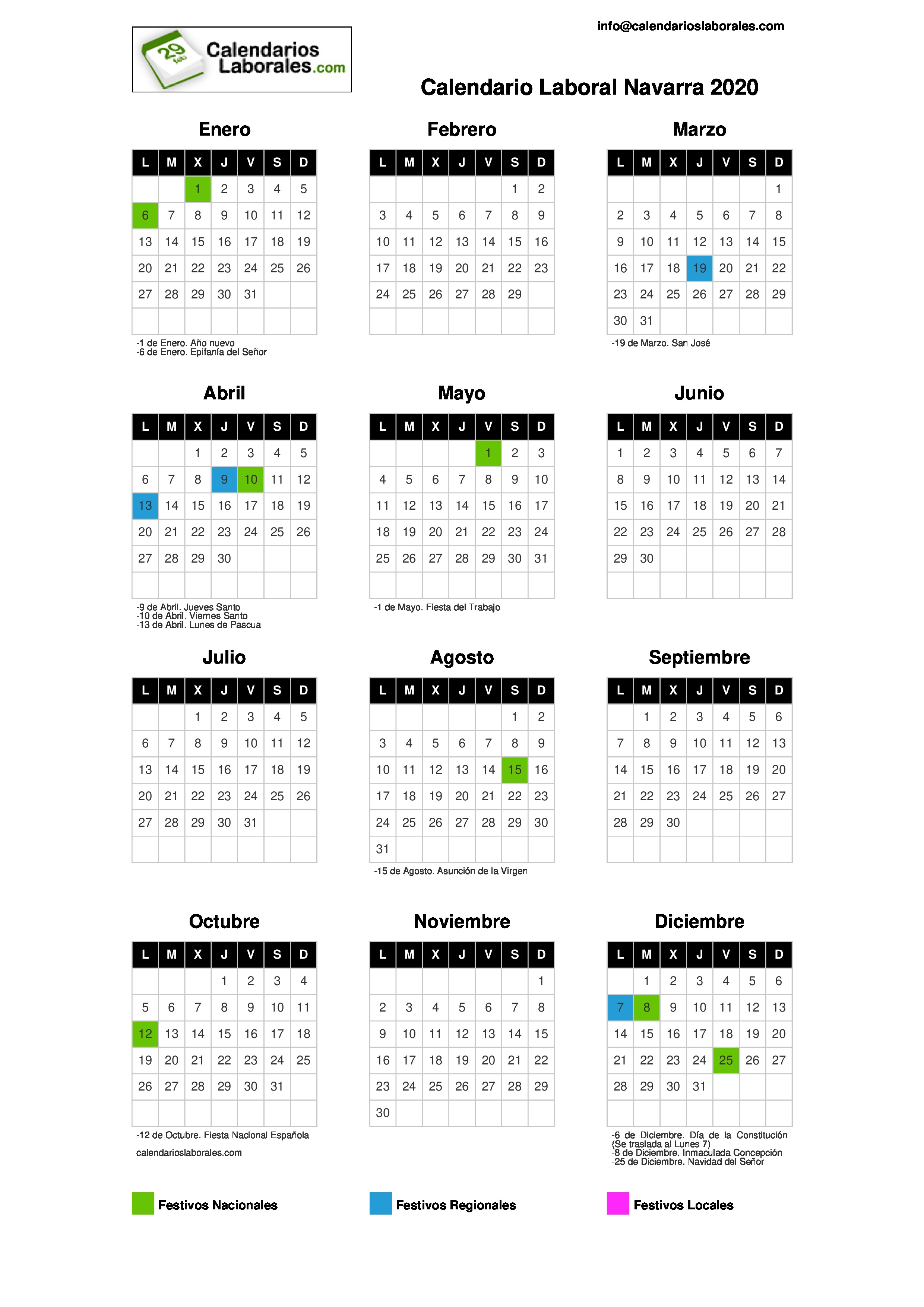 Calendario Laboral Navarra 2020