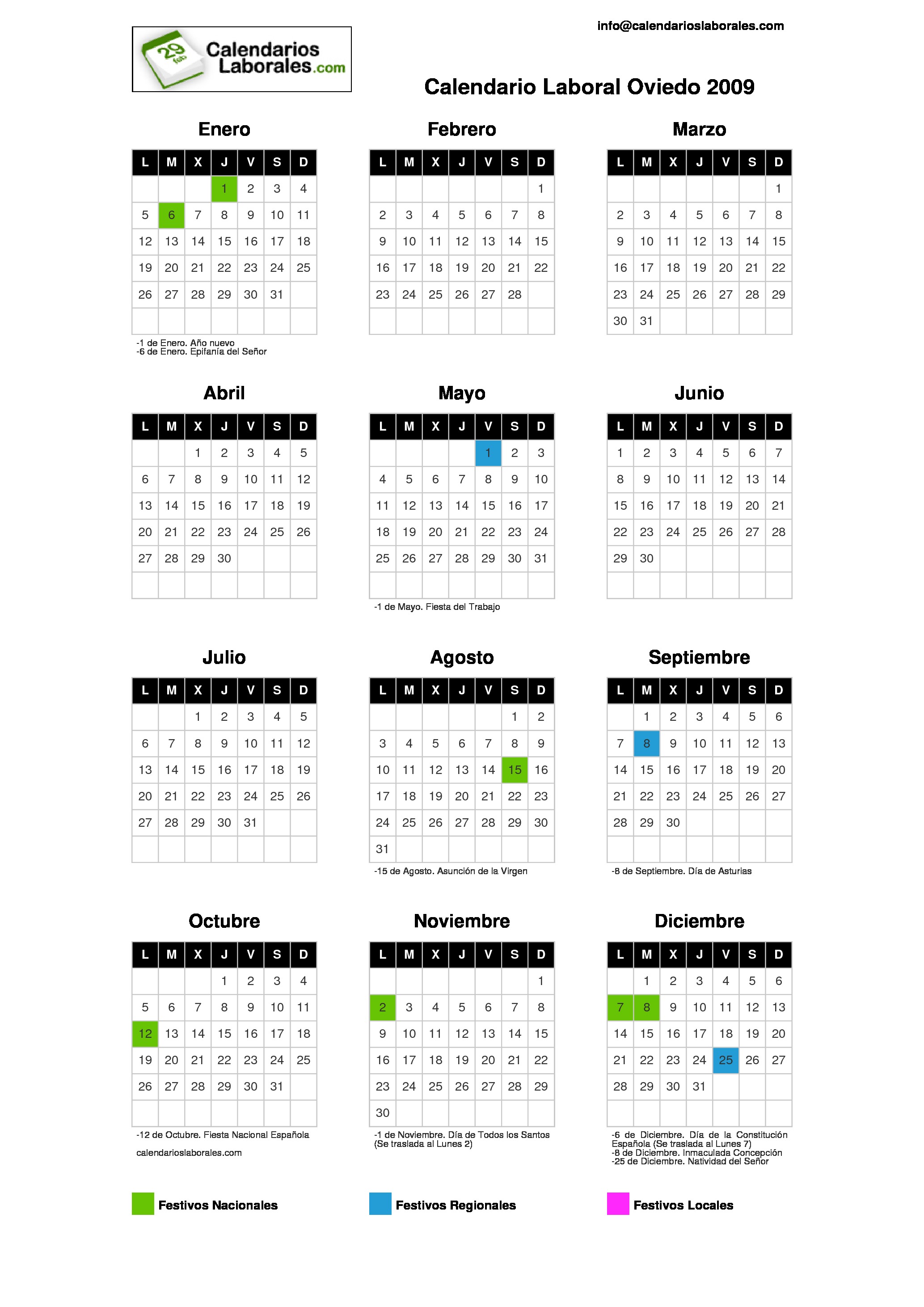 Calendario Laboral Oviedo 2009 calendario laboral oviedo 2009