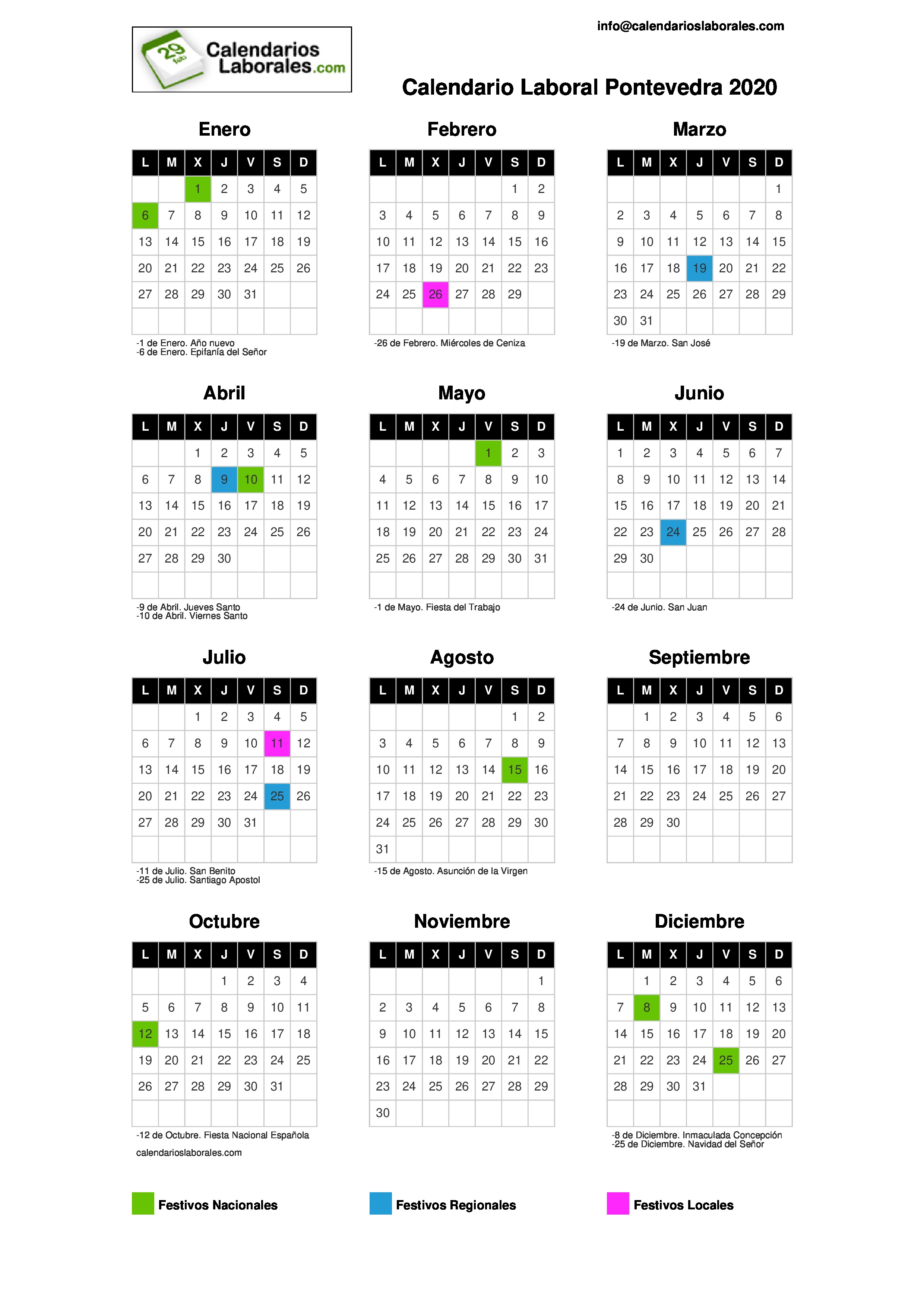 Calendario Laboral Pontevedra 2020 calendario laboral pontevedra