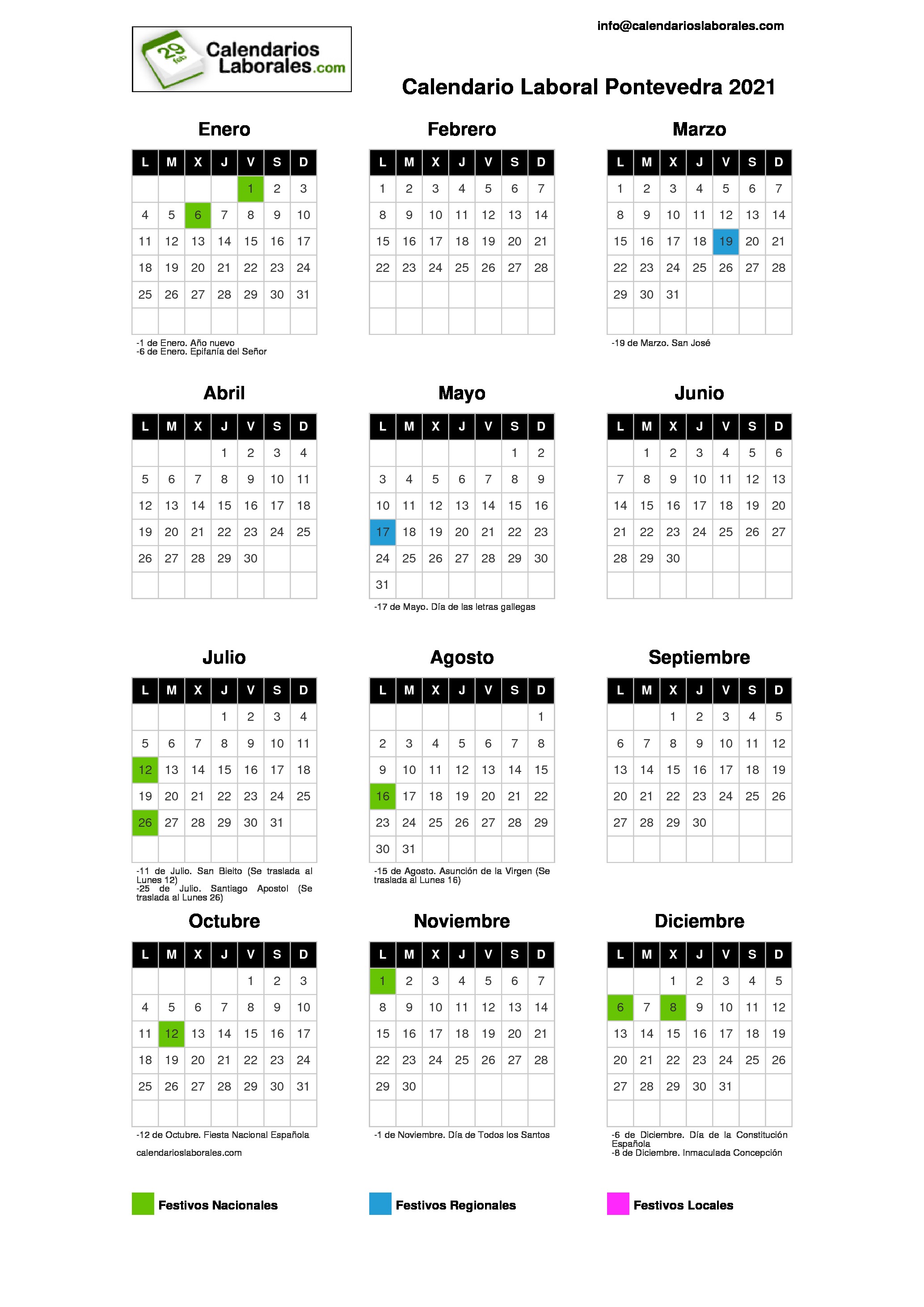 Calendario Laboral Pontevedra 2021 calendario laboral vigo