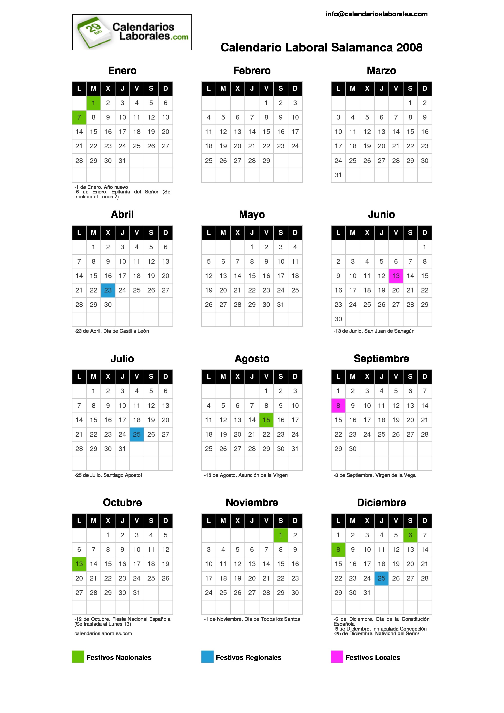 Calendario Laboral Salamanca 2008 calendario laboral 2008 salamanca