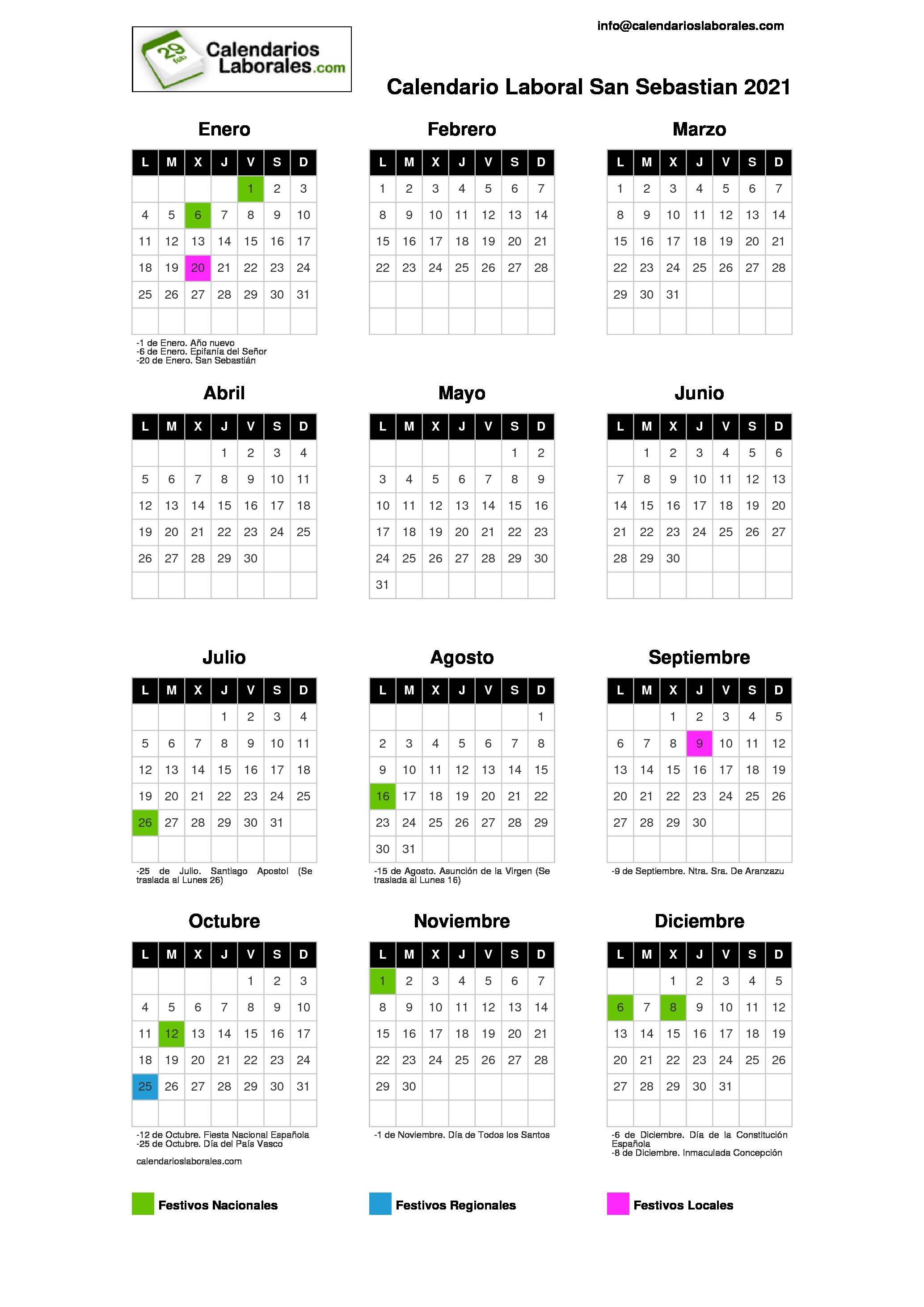 Calendario Laboral Donostia 2021